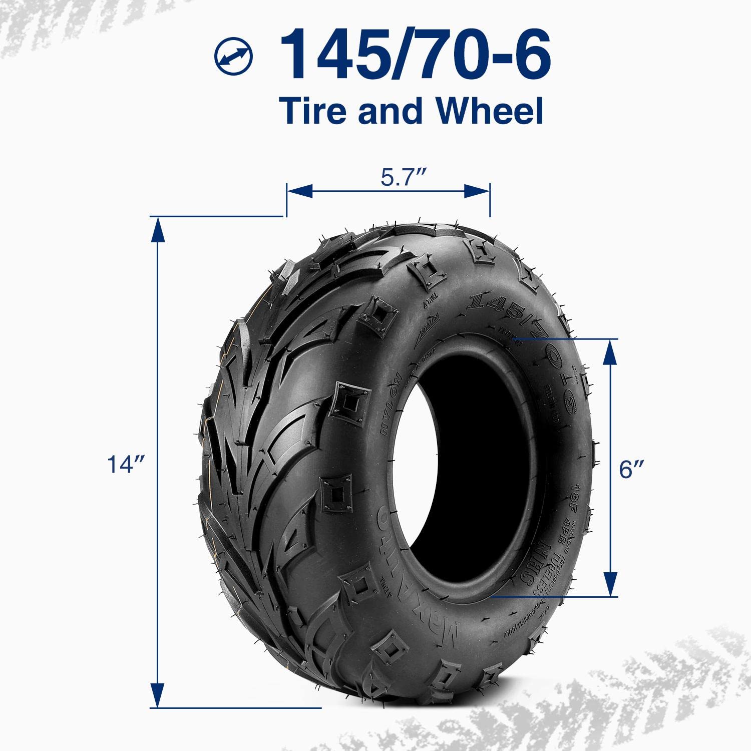 Maxauto 145 70-6 Tires, 145/70-6 Tubeless Go Kart Mini Bike Tires, 4Pr, Pack Of 2