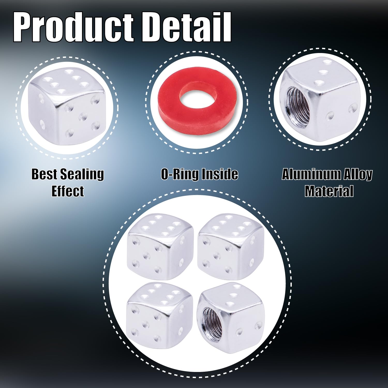 Meajoo 6Pcs Aluminum Dice Tire Valve Stem Caps, Universal Aluminium Alloy Dustproof Tire Valve Stem Covers For Cars, Suv, Trucks