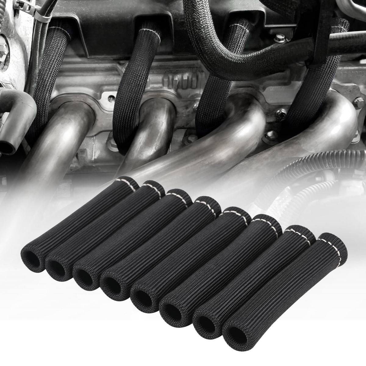Shinehome Spark Plug Wire Heat Shield Sleeve 2500° Spark Plug Boot Protector Wire Boots Wrap For Sbc Bbc 350 454 8Pcs Spark Plug Wire Covers