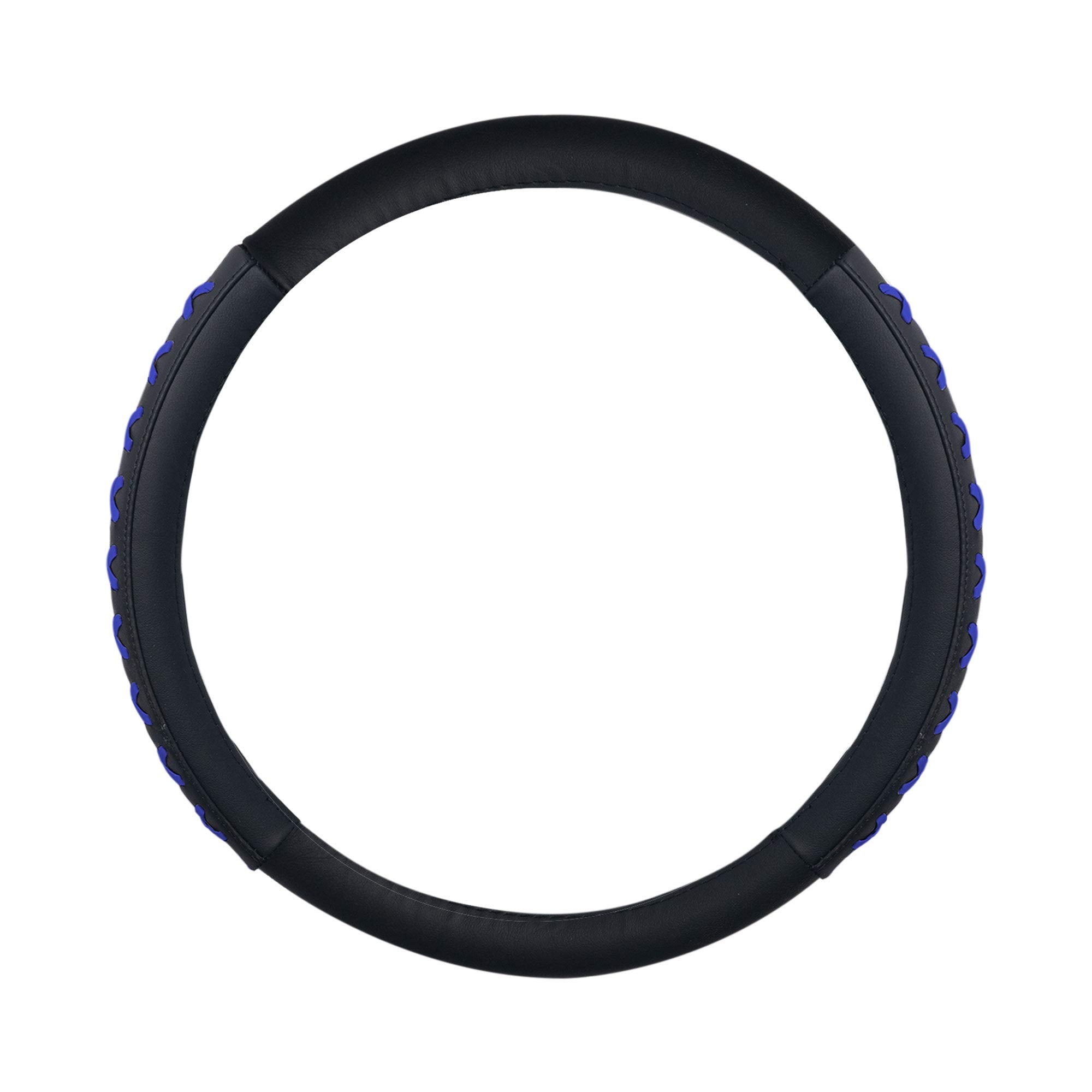 Fh Group 15 Inch Genuine Leather With Lace-Up Detailing Steering Wheel Cover Fits Most Cars, Suvs, And Trucks Blue