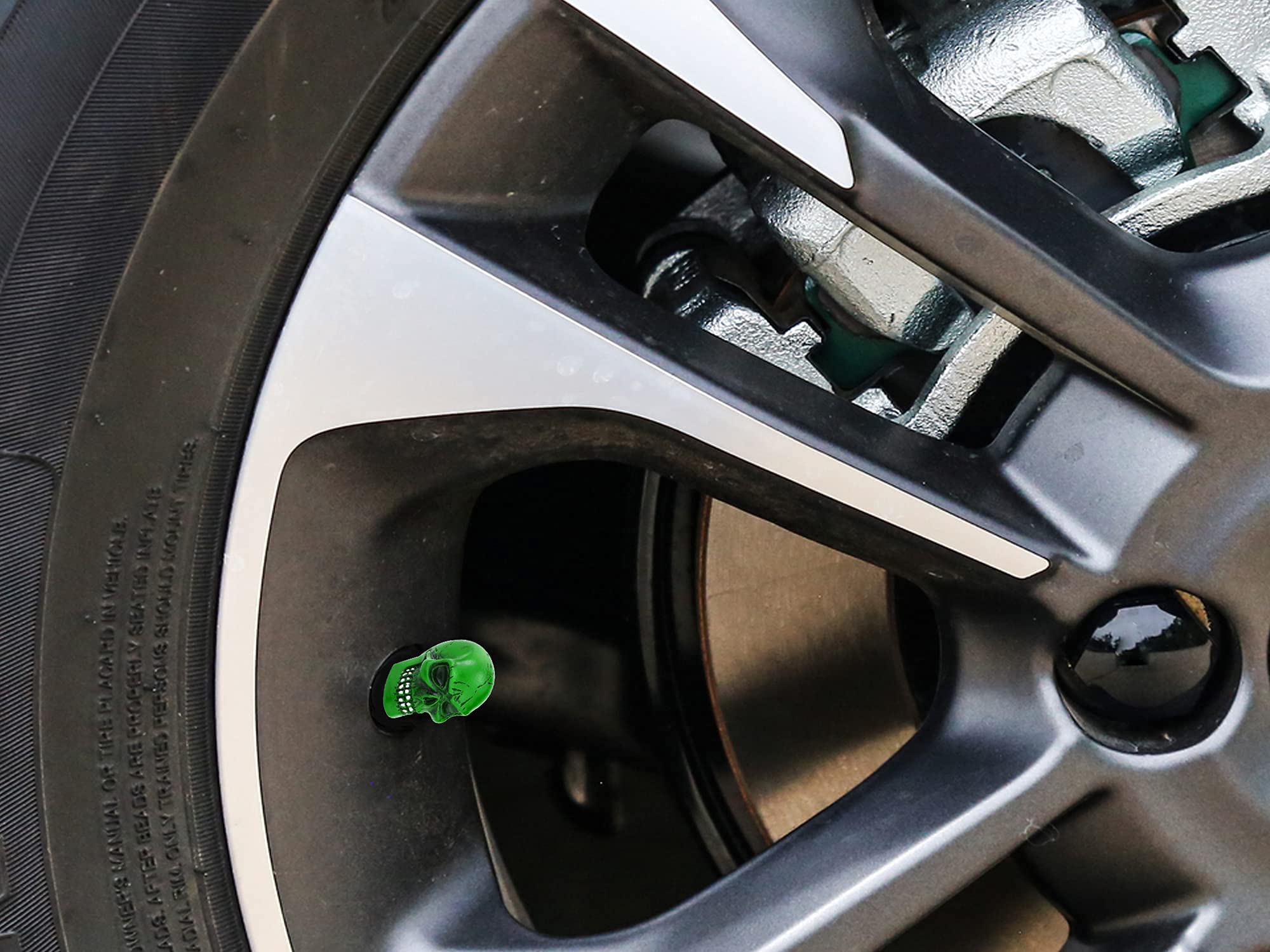 Abfer Green Valve Stem Caps Skull Wheel Tire Air Cap Cover Car Decorative Accessories Fit Most Vehicle Truck Motorcycle Bike