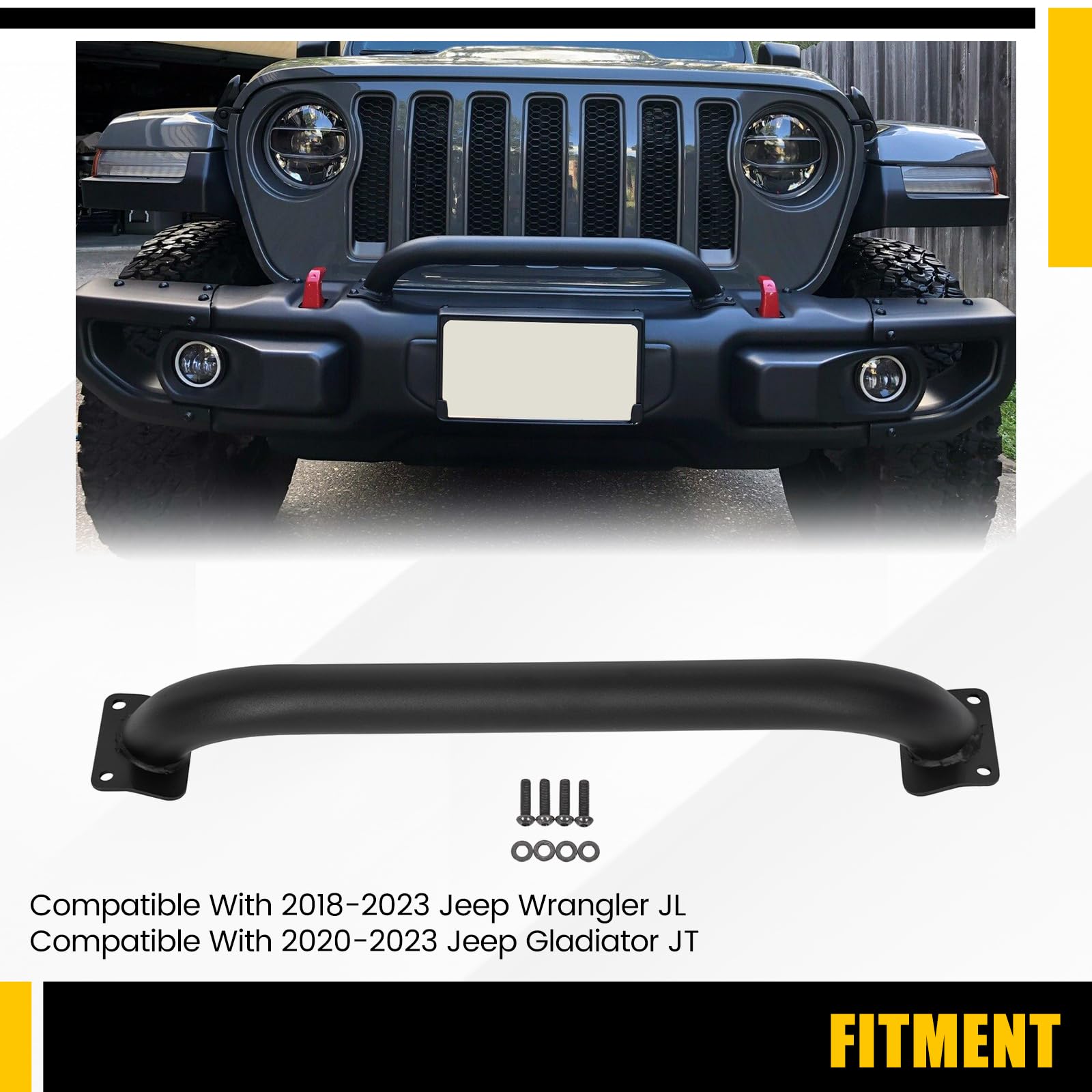 Kuafu Grille Winch Brush Guard Compatible With 2018-2023 Jeep Wrangler Jl 2020-2023 Jeep Gladiator Jt 82215351 Rubicon Brush Guard Front Bumper Grill Grille Guard Protector Brush Push Bar Steel
