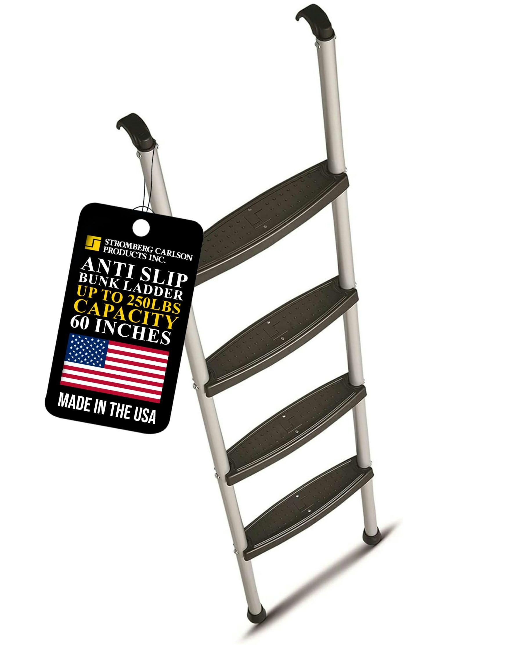 Stromberg Carlson Rv Bunk Ladder For Travel Trailers, Camper Stairs With Molded Treads, Includes Hooks & Mounting Hardware, Bunk Bed Ladder, Mobile Home Stairs, Ideal For Dorm Loft – Silver 60'