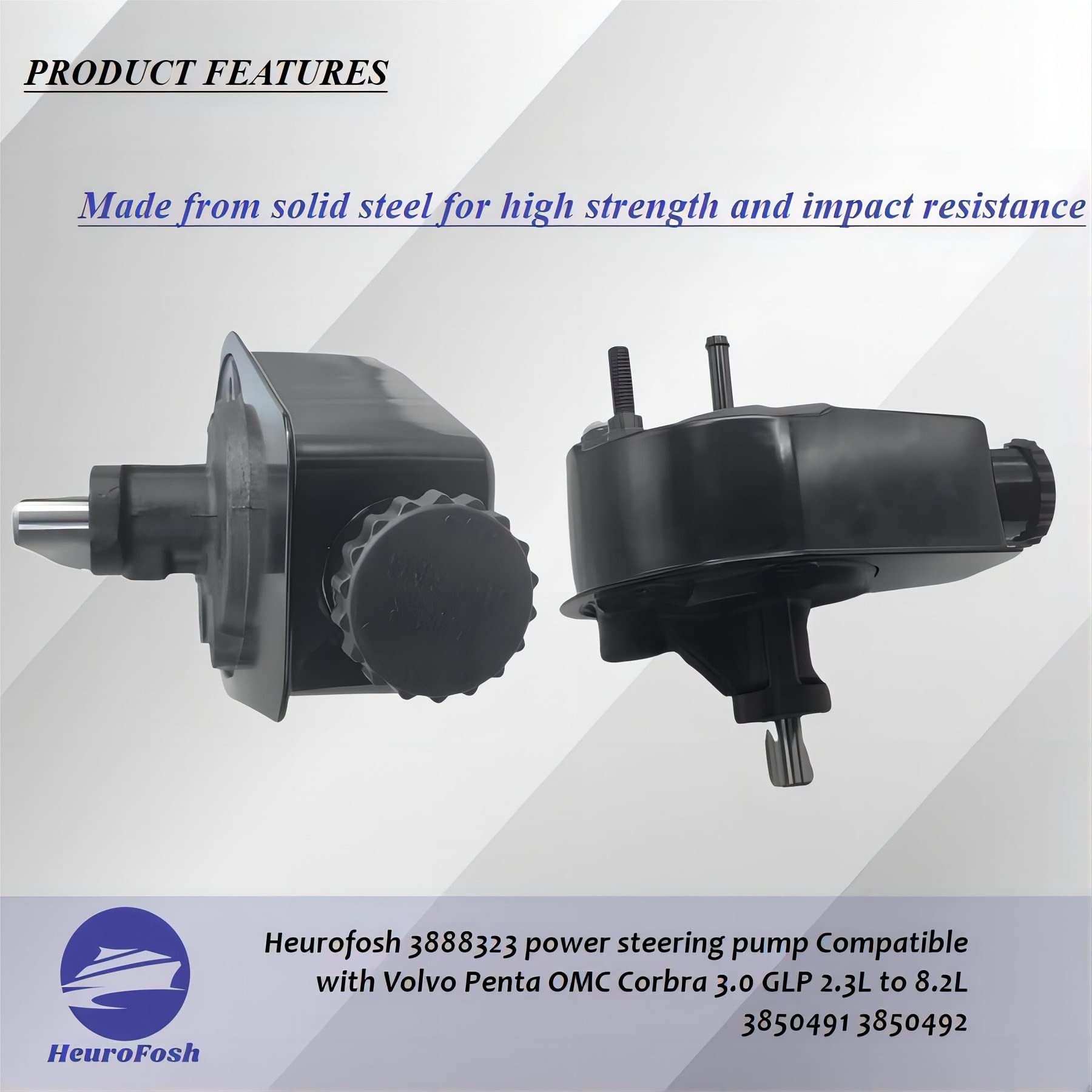 HeuroFosh 3888323 Power Steering Pump Compatible with Penta OMC Corbra 3.0 GLP 2.3L to 8.2L 3850491 3850492