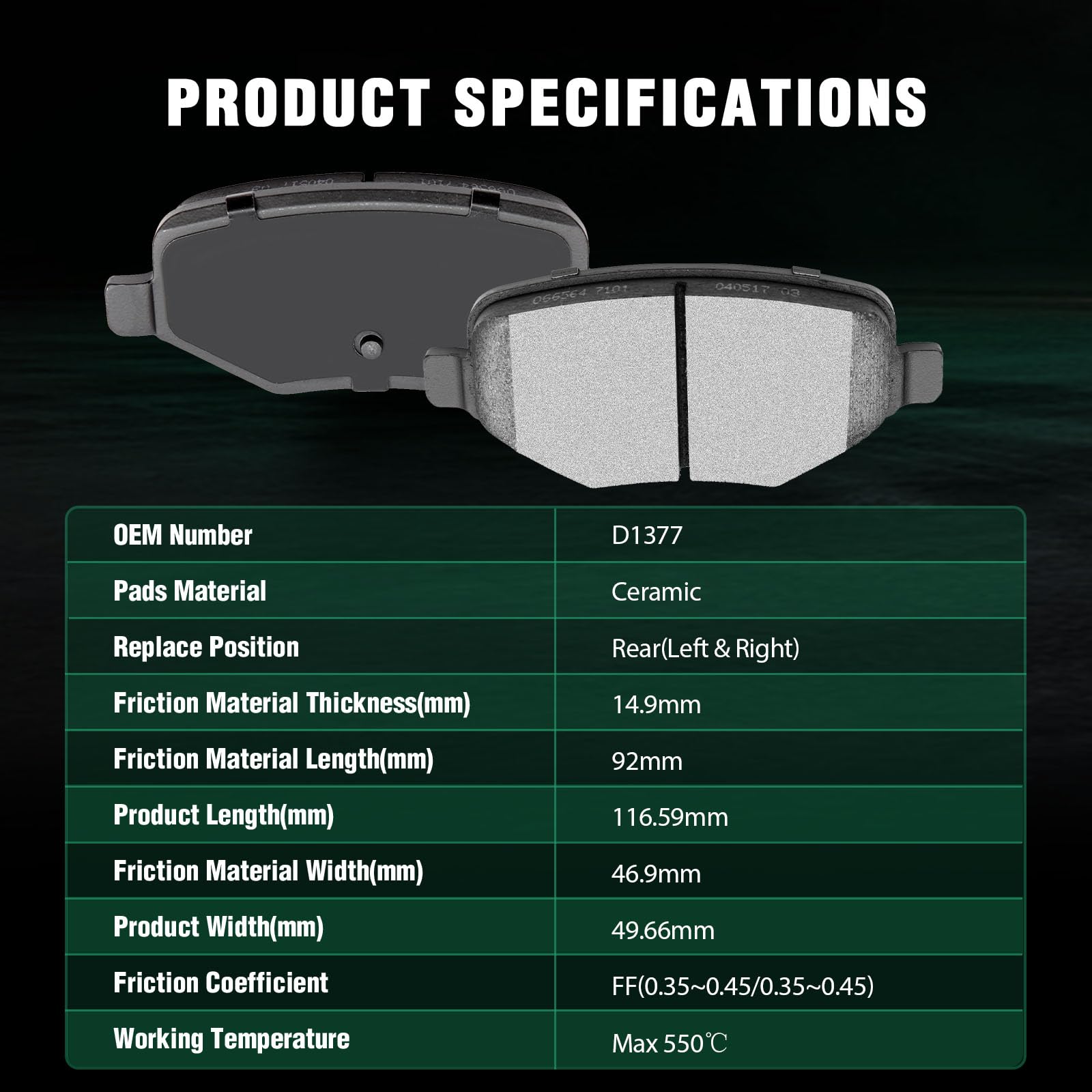 Automuto 4Pcs Rear Ceramic Disc Brake Pads Set D1377 For Ford Edge Explorer Flex Taurus For Lincoln Mks Mkt Mkx