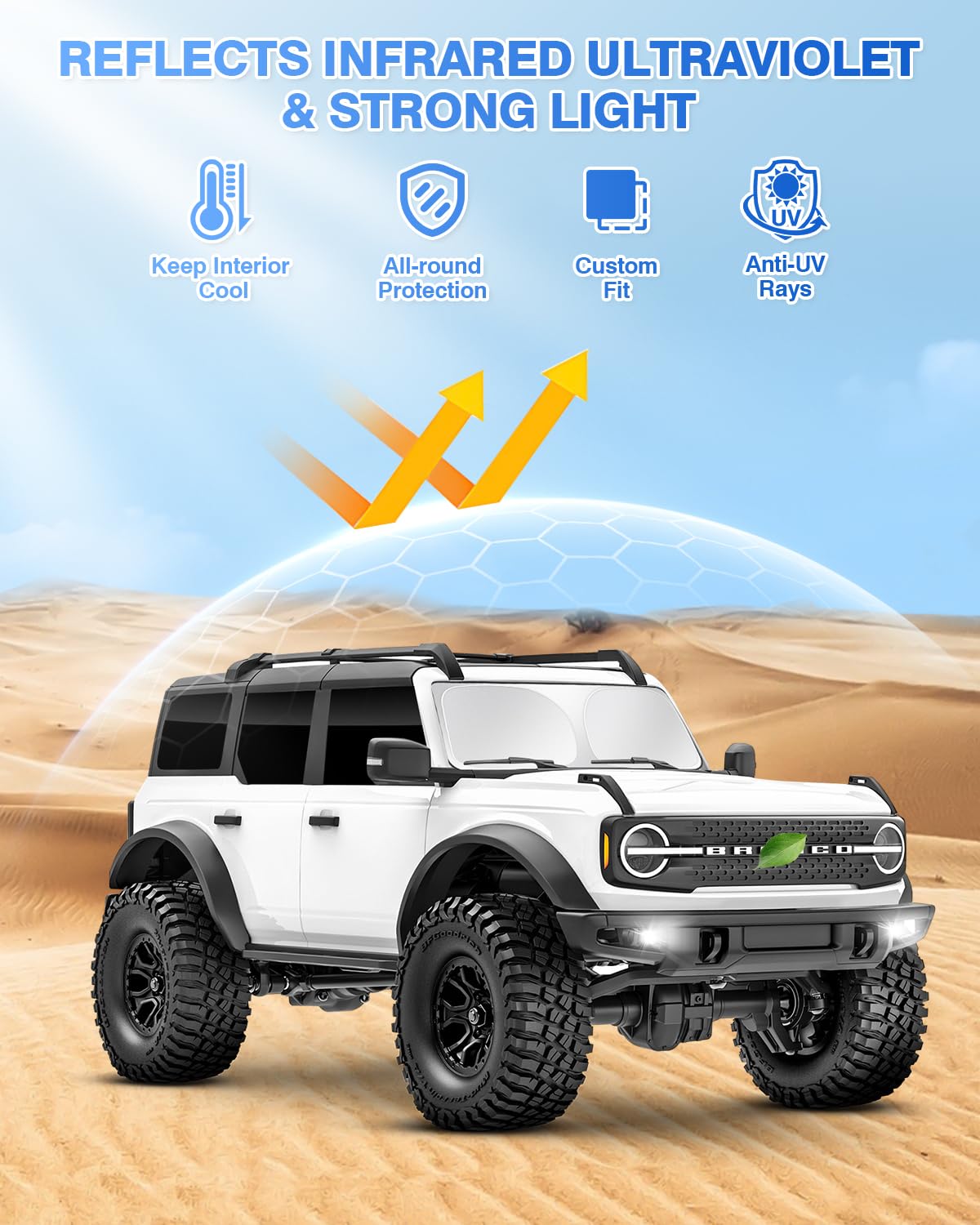 Canvcle Windshield Sun Shade For 2021-2025 Ford Bronco 4 Door Side Rear Window Shade Cover Sun Visor Shield Privacy Protection K