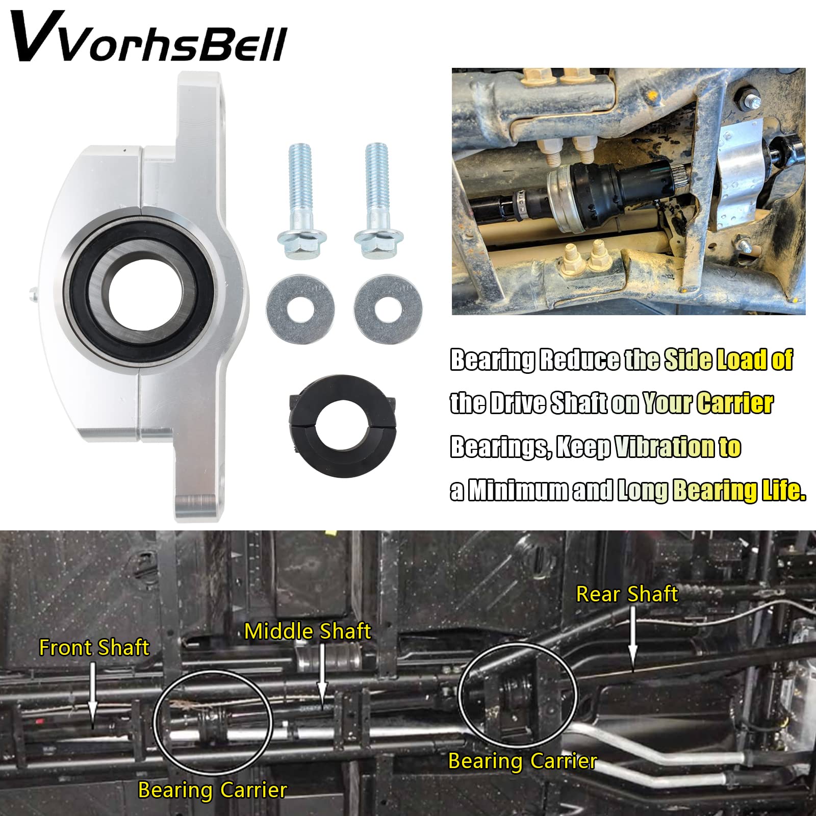 Vvorhsbell Atv Heavy Duty Billet Aluminum Carrier Bearing, Bearing Compatible With 2014-2021 Polaris Ranger 570 Xp 1000 Rzr Xp 900 1000 (Does Not Fit The Polaris Rzr Xp 4 Turbo)Silver