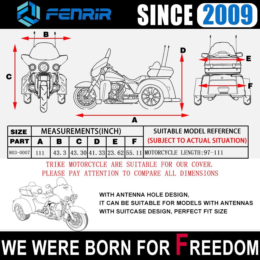 Fenrir 111'' Trike Motorcycle Cover Waterproof Outdoor Storage Exhaust Pipe Anti-Scalding Antenna Hole For Harley Davidson Freew
