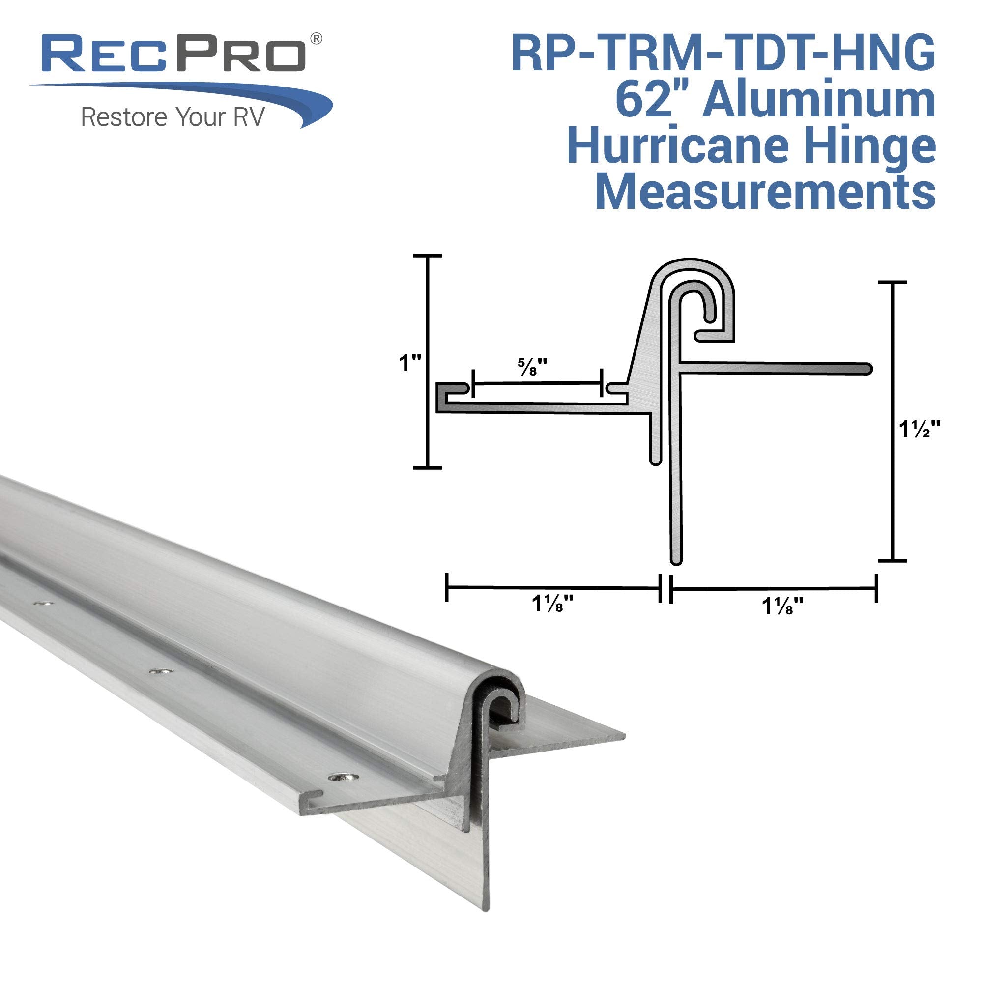 Recpro Rv Teardrop Trailer Hurricane Hinge For Galley Hatch Door | 62' Increments | Aluminum | Made In America | Mill Finish