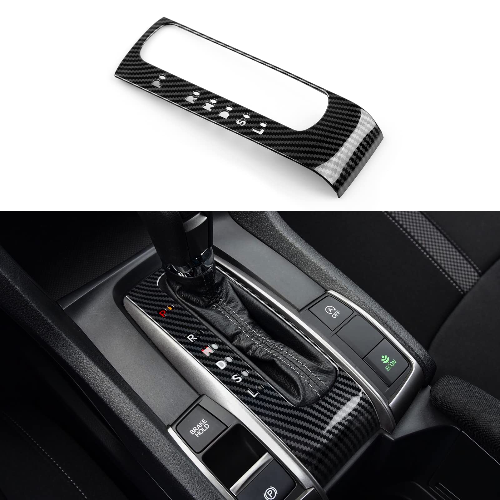 BRMYL Car Gear Shift Panel Cover Decals for Honda Civic 2016 2017 2018 2019 2020 2021 10th Gen Accessories ABS Carbon Fiber Stic