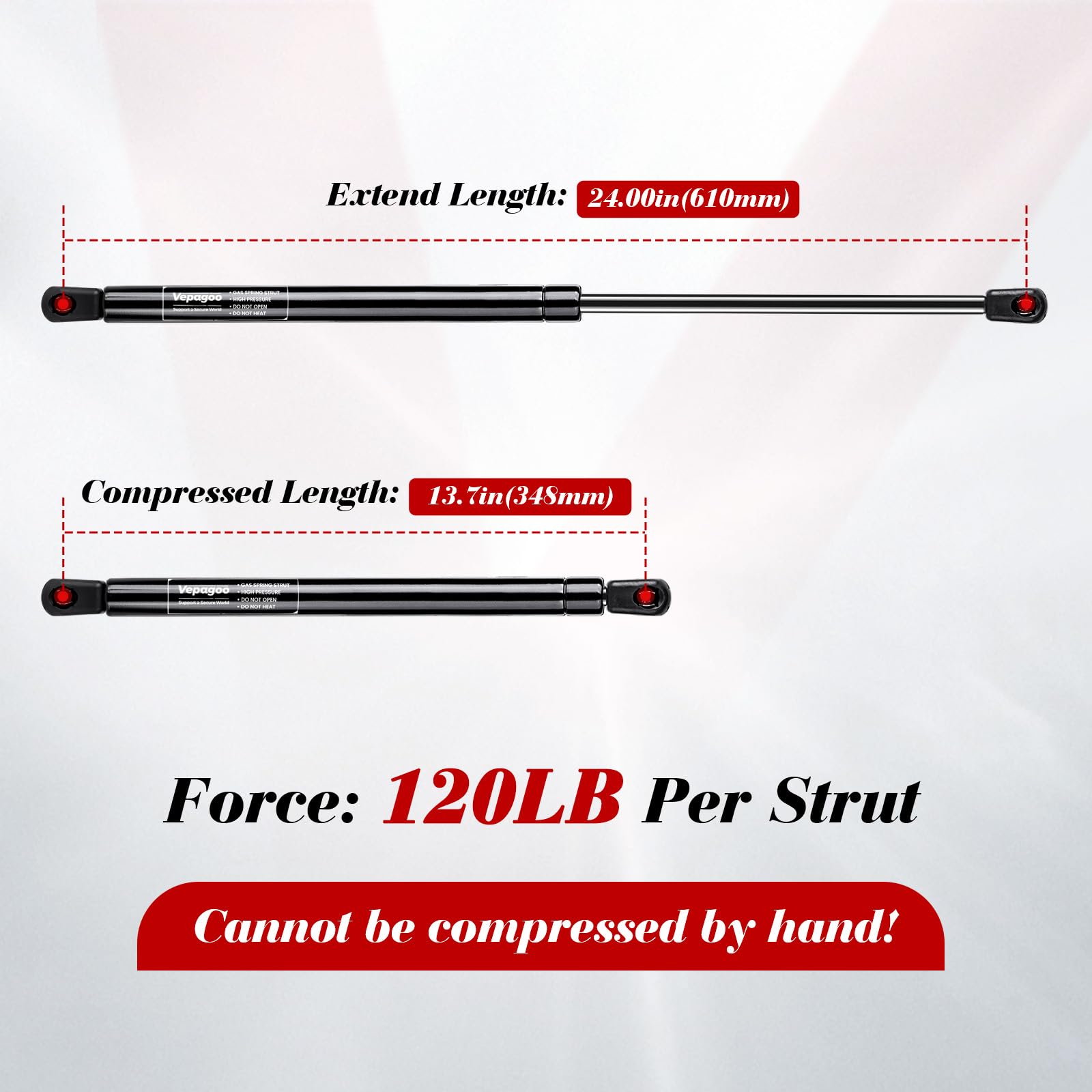 Vepagoo 24Inch 120Lb/534N Gas Struts Shocks Lift Support Spring For Tonneau Cover Truck Pickup Bed Rv Door Replacement Sturt Se2