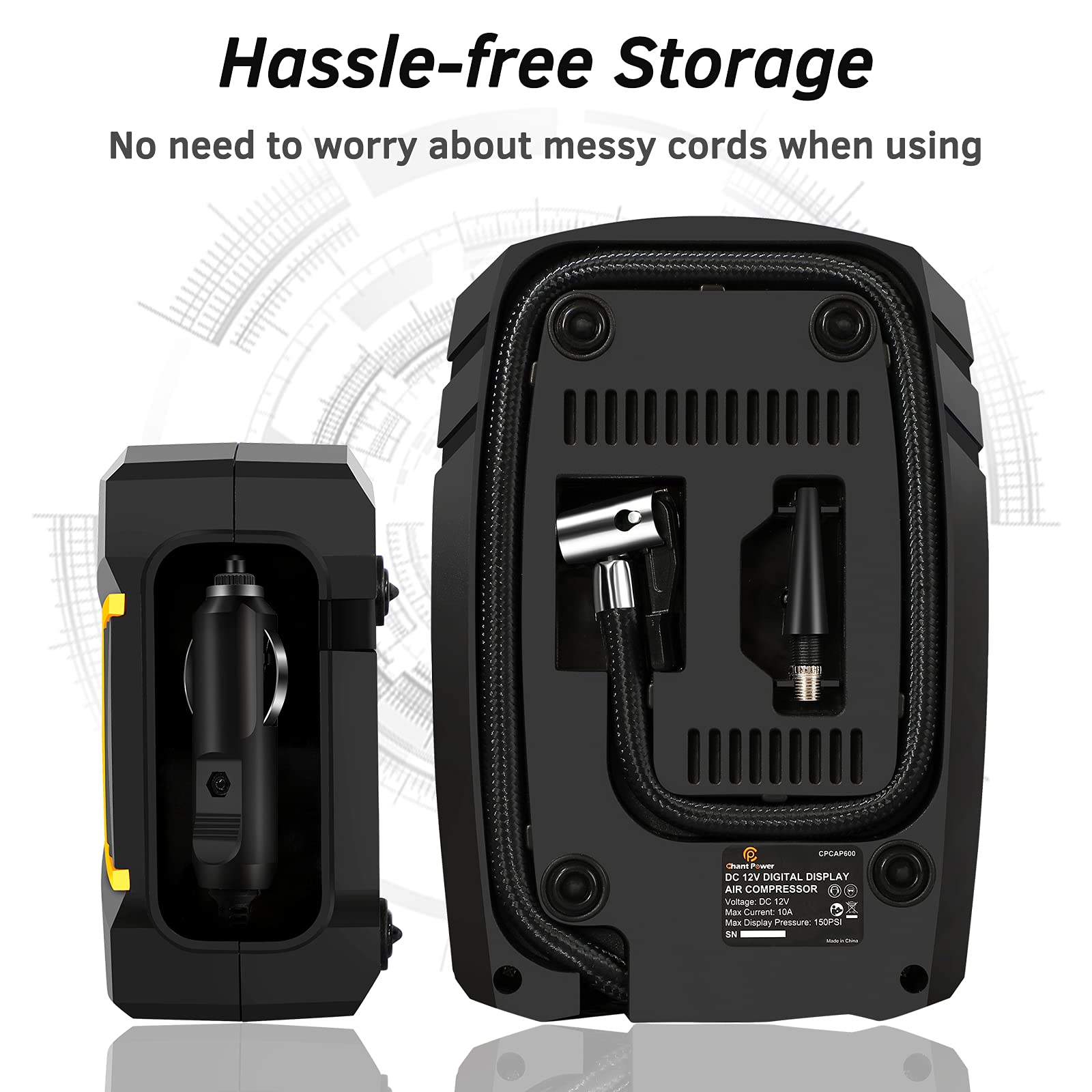 C P Chantpower Air Compressor Tire Inflator,12V Dc Car Tire Pump With Digital Pressure Gauge, 150Psi With Car Power Adaptor, Aut