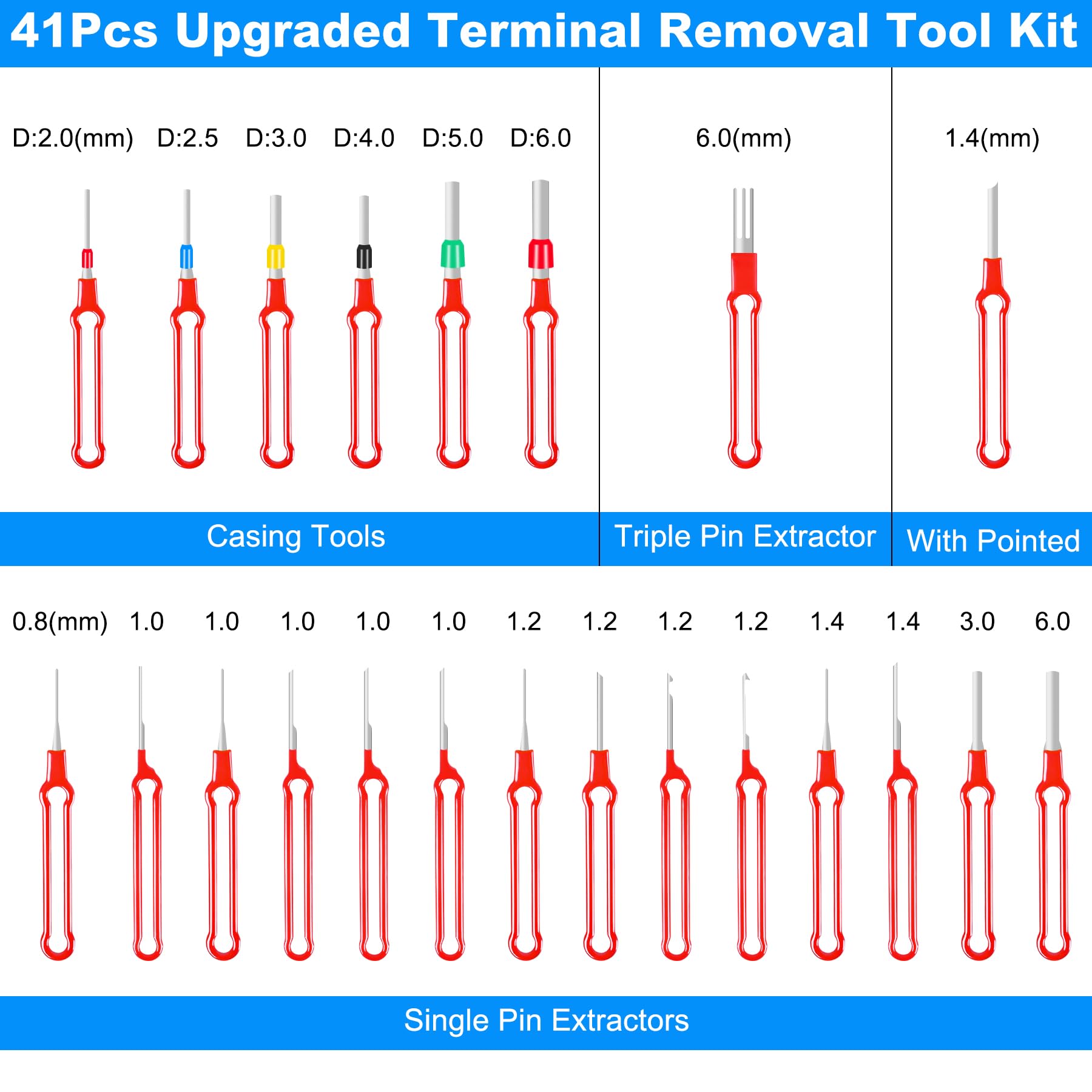 Terminal Removal Tool Kit 41 Pcs Depinning Tool Electrical Connector Pin Removal Tool Kit Pin Extractor Tool Set Wire Terminal R