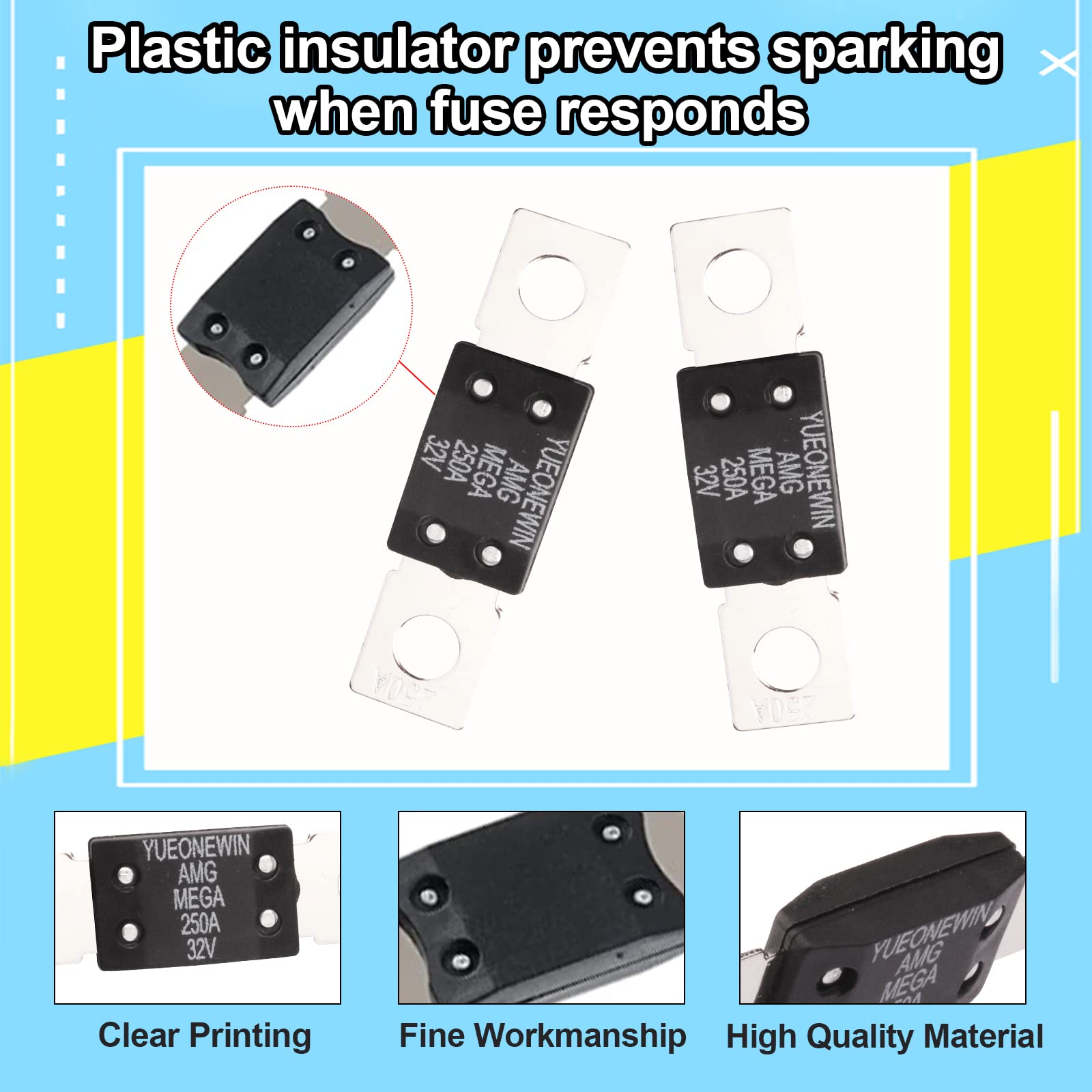 250A MEGA/AMG Fuses, 6 Pcs 250A MEGA/AMG High Current Fuse Bolt Down Auto Fuse Time Delay for Cars, Trucks, Construction Vehicle