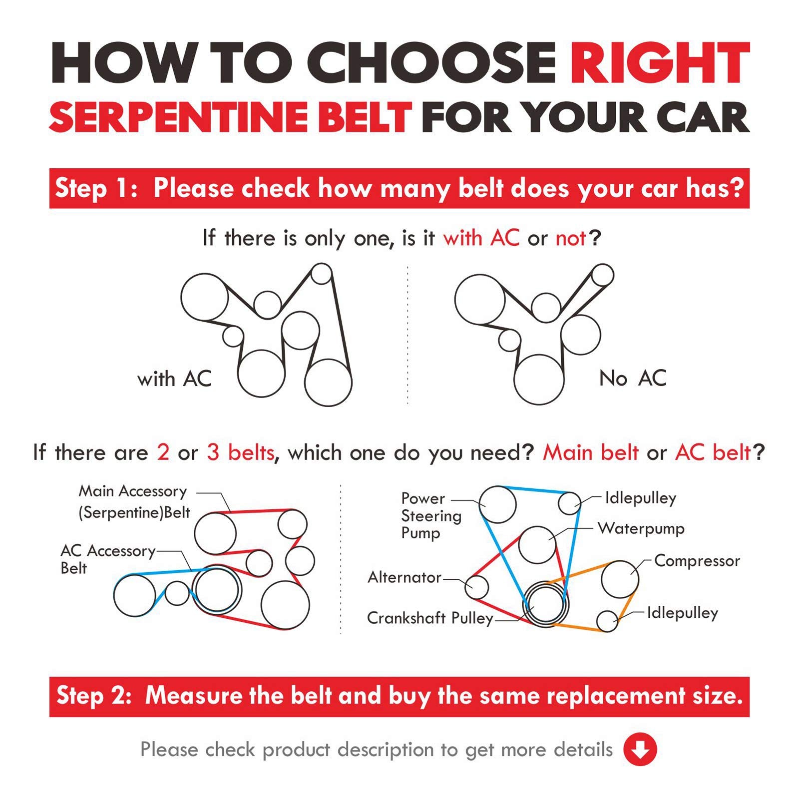 MOCA 6PK2553 EPDM Serpentine Belt Compatible with 1990-1994 for Saab 9000 2.3L, 2007-2008 for Dodge Caliber 1.8L 2.0L (from: 09/
