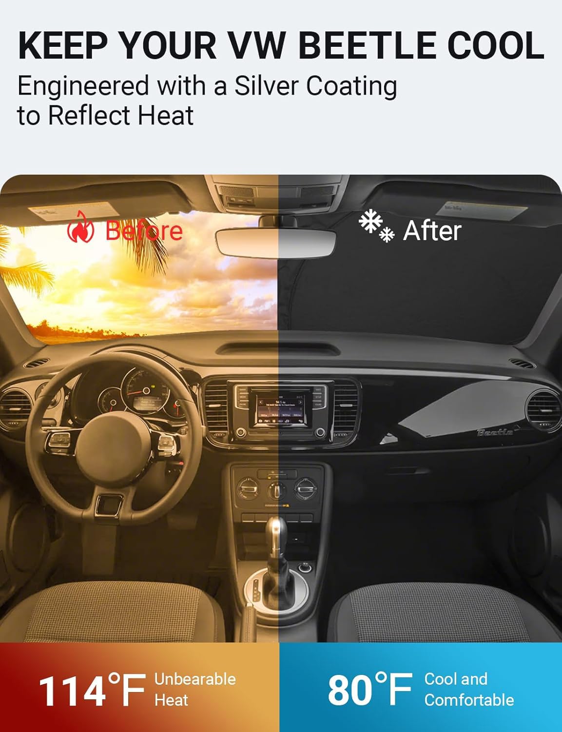 Proadsy 2025 Upgrade Windshield Sun Shade Custom Fit Volkswagen Vw Beetle 2012-2019 4-Layer Foldable Front Sunshade Protector Su