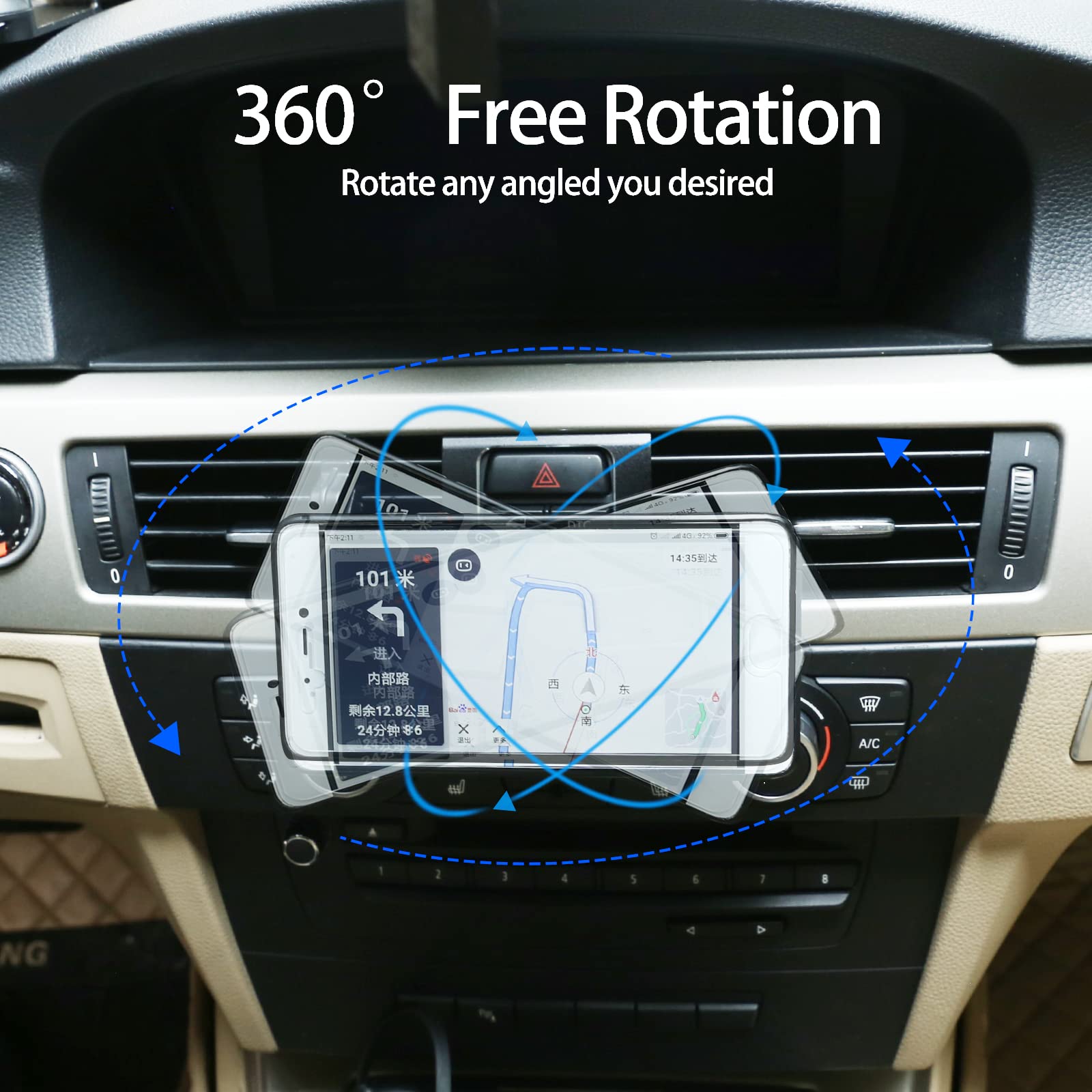 Llkuang 360-Degree Rotary Cell Phone Holder Mobile Phone Mount For Bmw 3 Series E90 E91 E92 E93 2005-2010 2011 2012(Aluminium Al