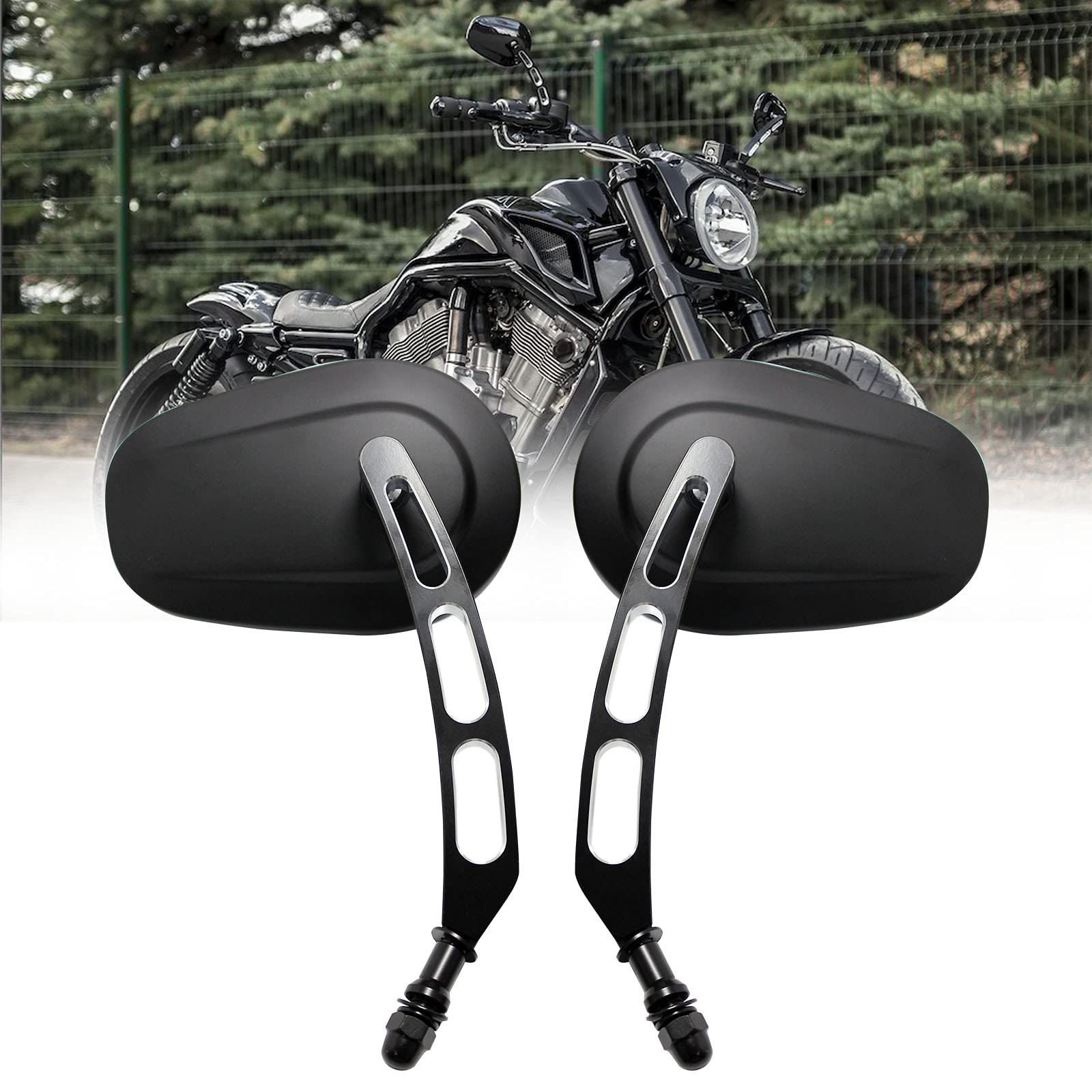 Rich Choices 8mm Black Motorcycle Rearview Side Mirror - Hollow Styling for Harley Bobber Cruiser Custom MT