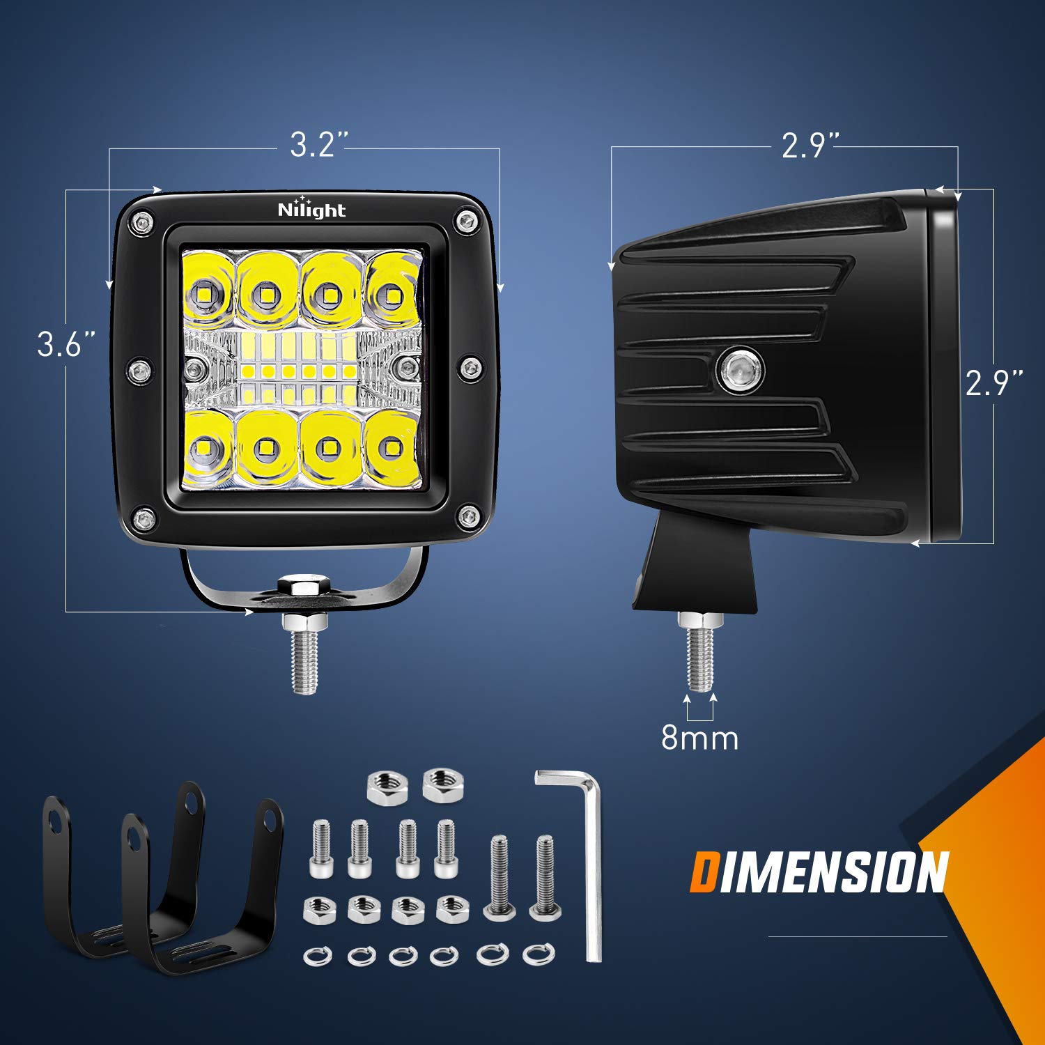 Nilight Led Pods 2Pcs 3 Inch 42W Led Cubes Spot Flood Combo Square Driving Fog Off Road Work Lights For Trucks Pickup Golf Cart