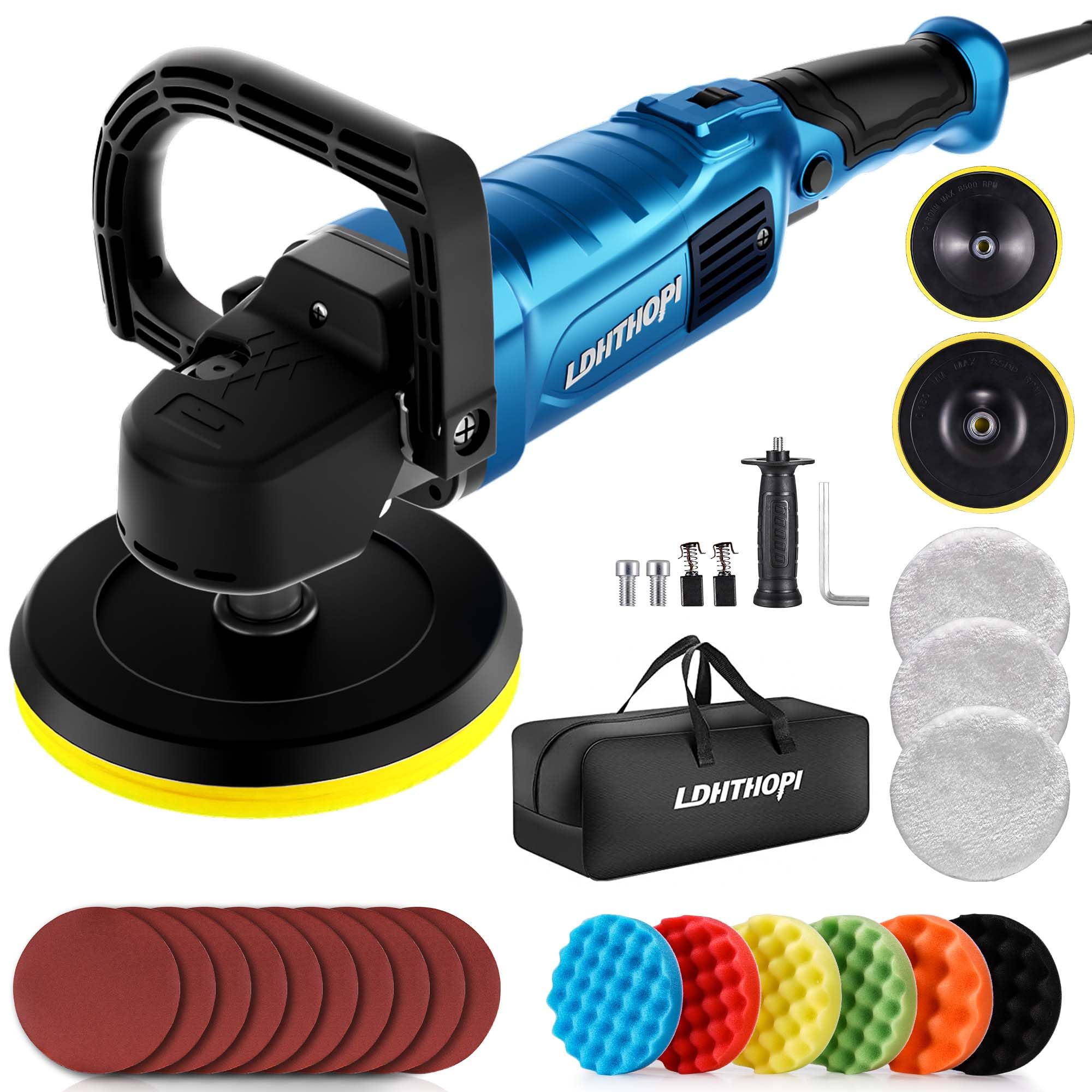 LDHTHOPI Buffer Polisher, 1800W 6 inch/7 inch Rotary Buffer Polisher Waxer, 750-3100RPM Car Buffers and Polishers with 6 Variabl
