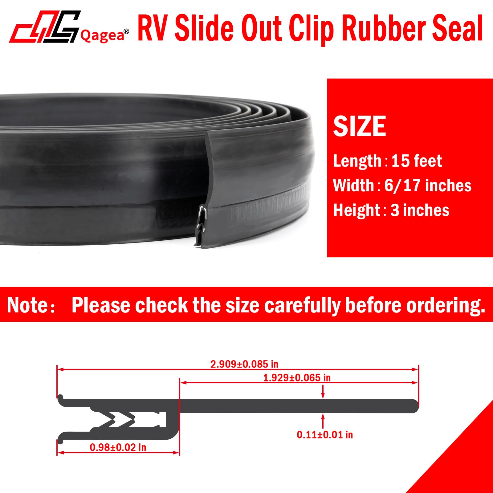 Qagea 018-546 Rv Slide Out Clip Rubber Seal Weather Stripping With 2 Wiper Is Suitable For Rv Camper Door Window Channel (15 Ft)