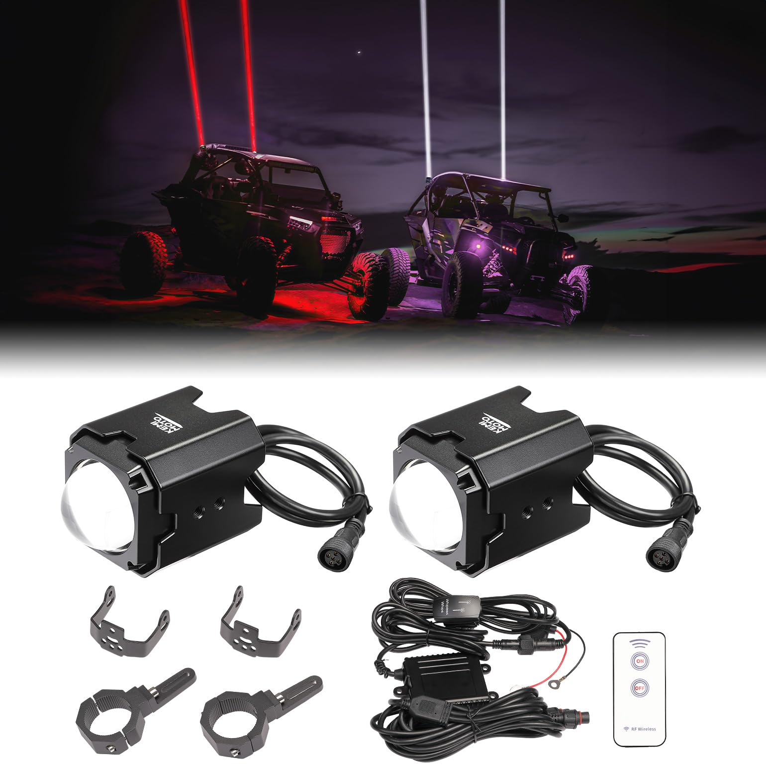 KEMIMOTO Whipless LED Whip Lights w/Mounts Fit 1.5-2 Roll Cage Compatible with Polaris RZR Can-Am Maverick X3 CFmoto Kawasak