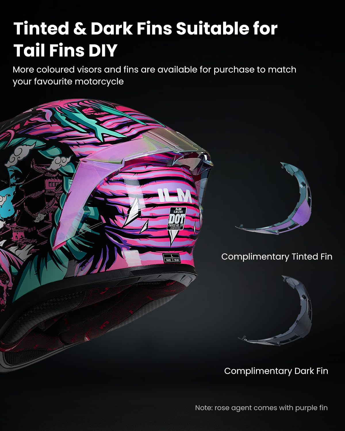 Ilm Motorcycle Helmet Full Face With Pinlock Compatible Clear&Tinted Visors And Fins Street Bike Motocross Casco Dot Model Z501(