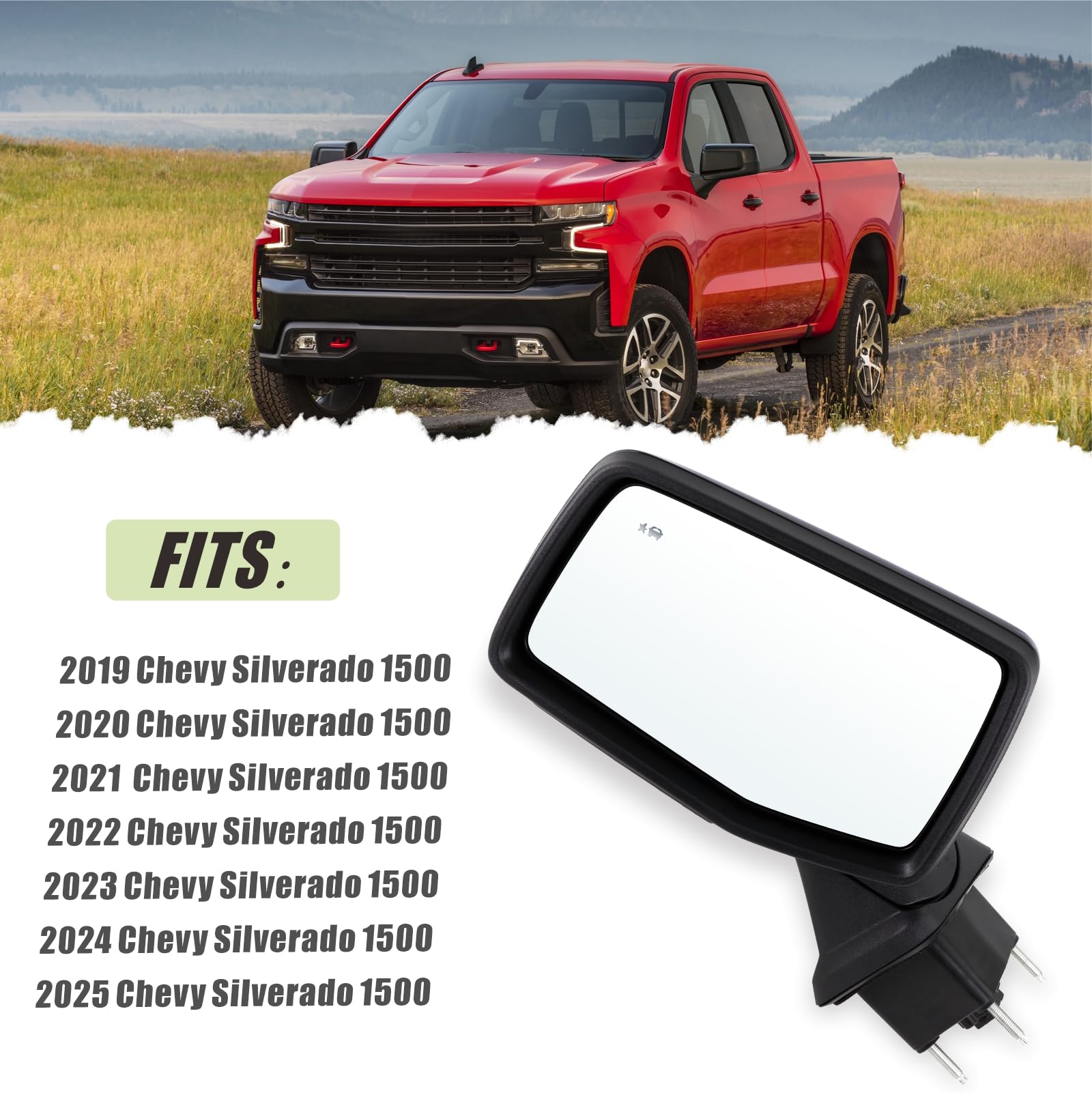 Lqito Left Driver Side Mirror Compatible With 2019-2025 Chevy Silverado 1500 With Power Glass Power Folding Heated Turn Signal P