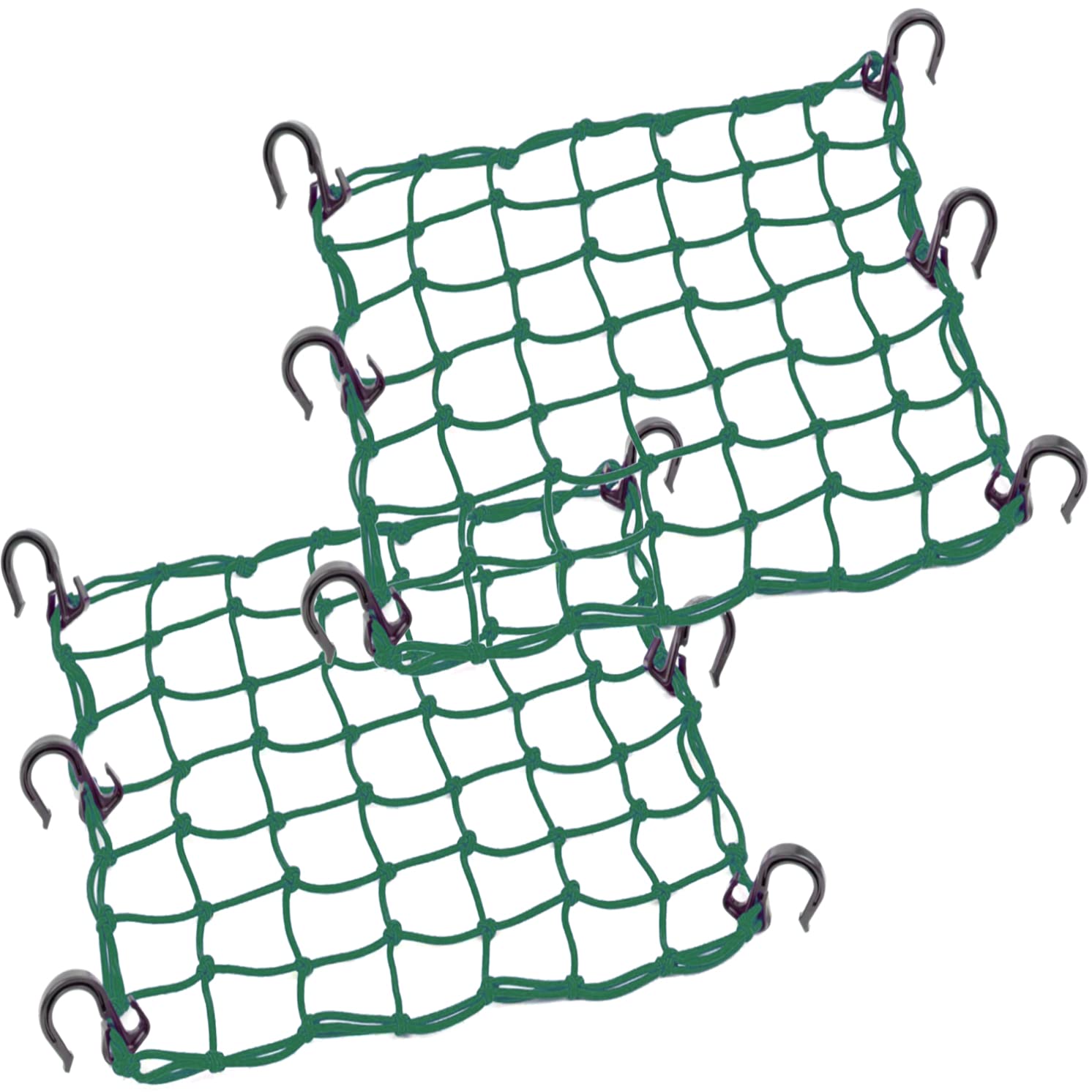 Zuoze Small Cargo Net 15'X15' Stretches To 30'X30' With Thicken Hooks | Natural Latex Core, Tight 2”X2” Mesh Heavy Duty Bungee Net For Motorcycle Helmet, Bike, Atv, Utv, Luggage (Army Green, 2 Pack)