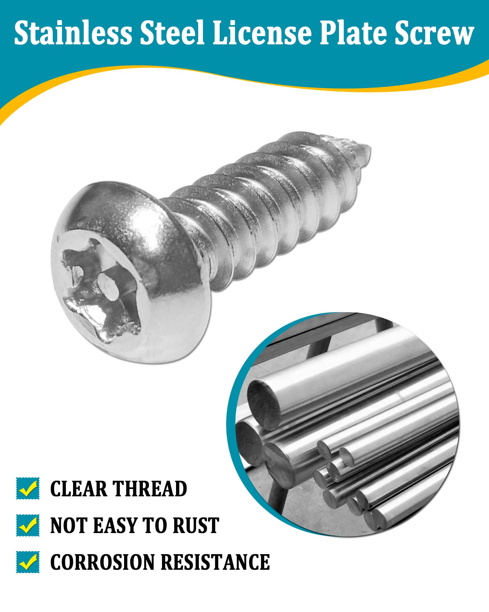 Aootf Stainless Steel License Plate Screws -30Pc Star Anti Theft Screw Torx Head Security Tamper Resistant Self Tapping License Plate Bolt License Plate Frame Fastener, Black Caps,Anti-Rattle Pad