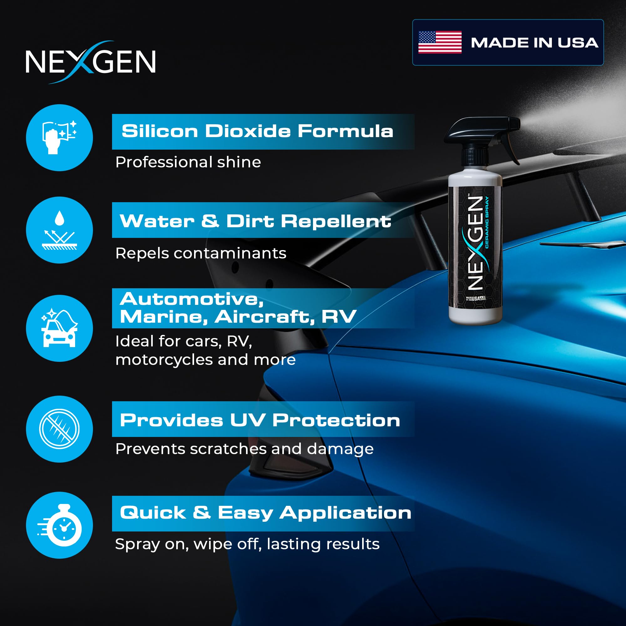 Nexgen Ceramic Spray - Professional-Grade Sealant for Cars, RVs & More - 16oz Clear Plastic Coating