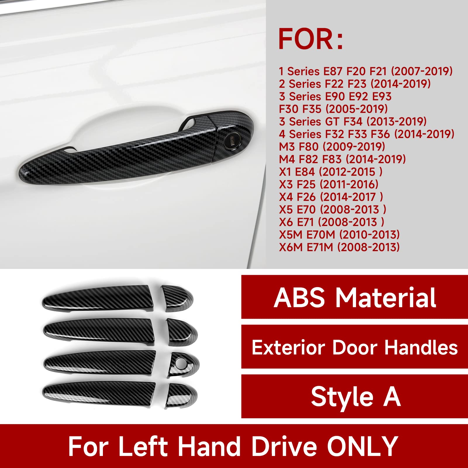 Hengyueshang 4Pcs Car Door Handles Cover Sticker Carbon Style Abs Decal Trim Exterior Accessories Fit For Bmw E90 E92 E93 F30 F34 3Gt F32 F33 F36 E84