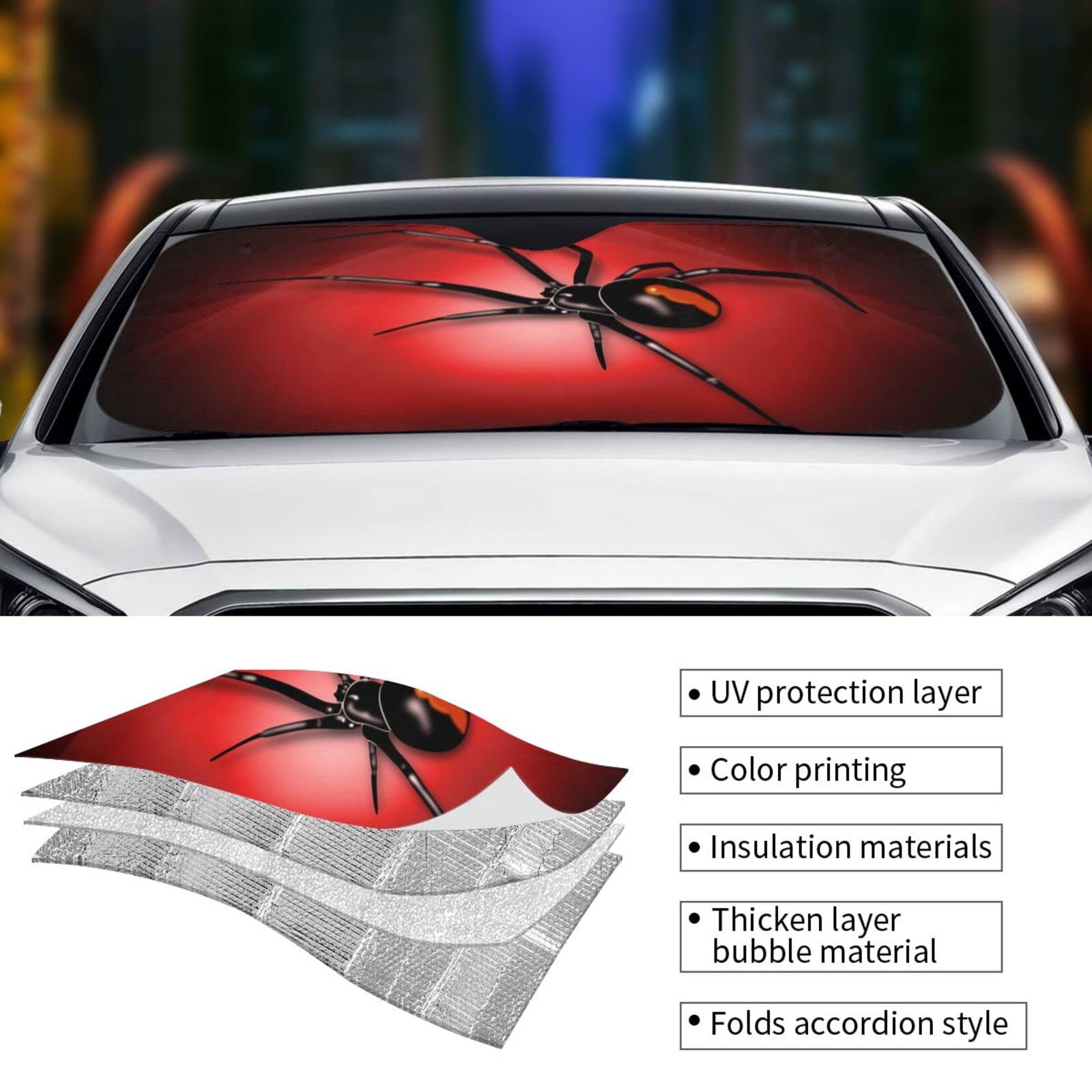 Widow Spider Car Front Windshield Sun Shade,Auto Sunshade For Car Truck Suv - Blocks Uv Rays Sun Visor Protector (51'' X 27.5''I