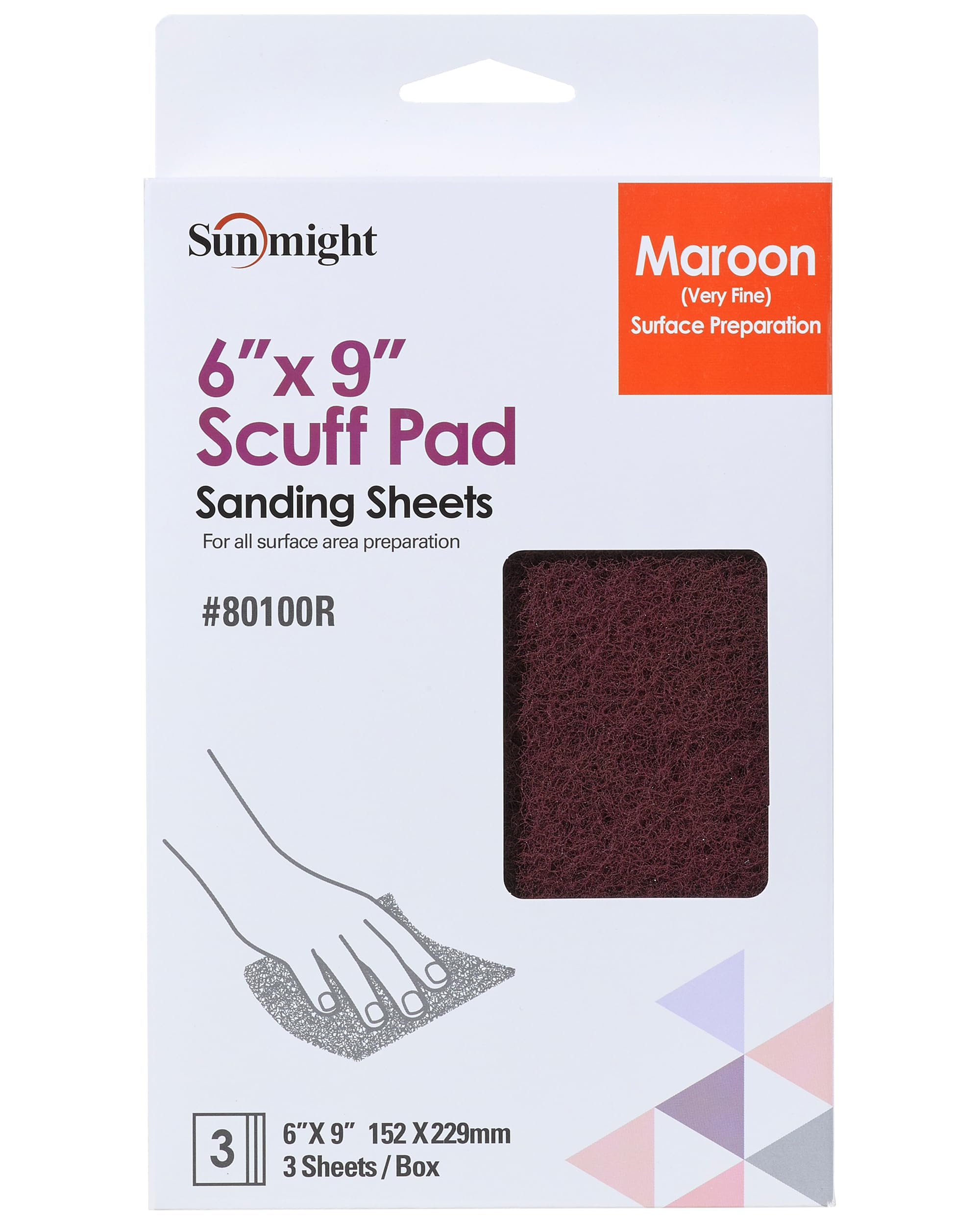 Sunmight Scuff Pads for Paint Prep & Finishing Polish Retail Pack 6 x 9 - Gray 80200R - Silicon Carbide - Hand Polishing Pad for