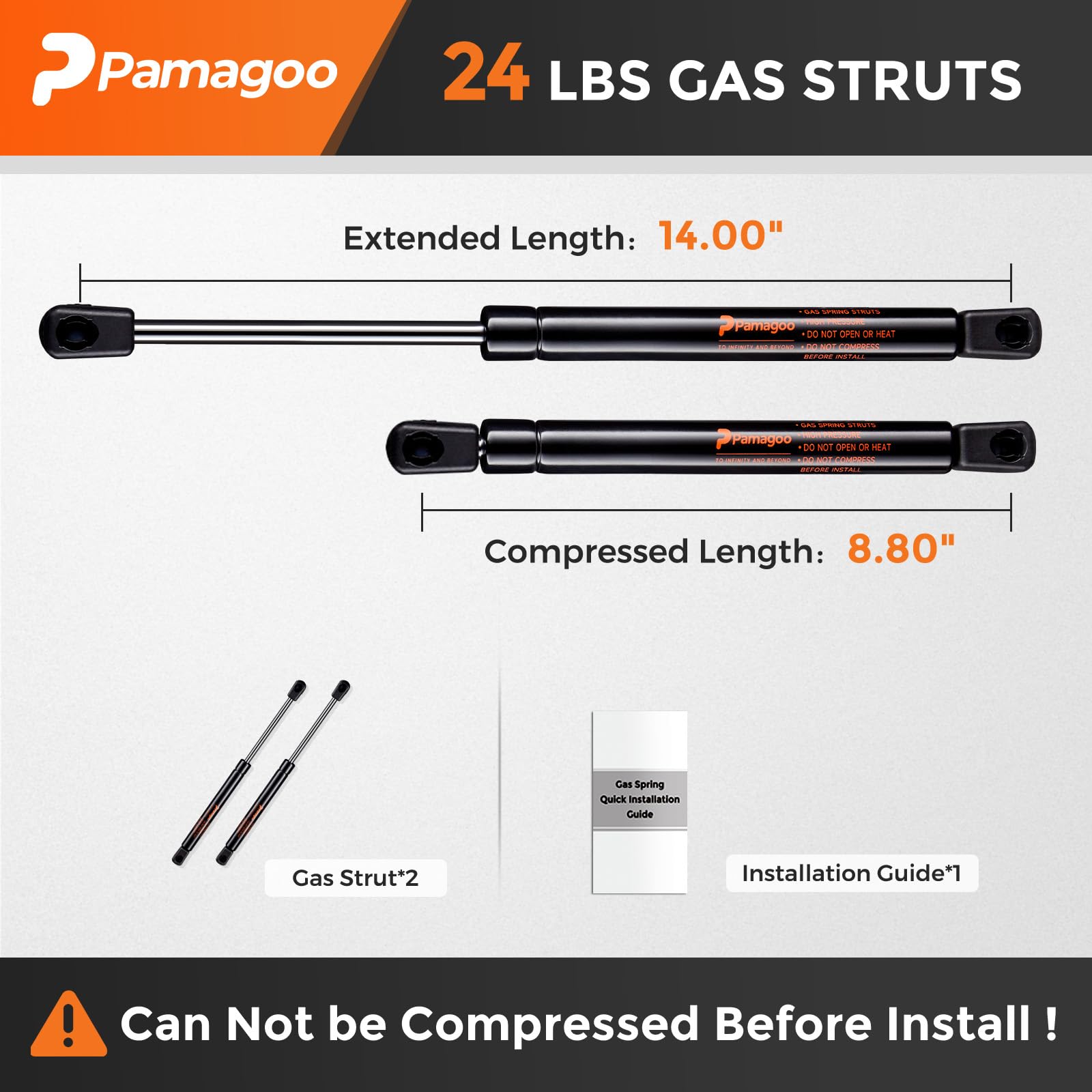 Pamagoo C16-06389 14 Inch Gas Strut 24 Lb 107 N Per Prop, Gas Spring Shock Lift Support For Leer Camper Shell Shock Truck Topper Rear Window Weatherguard Tool Box Cabinet Lid(2 Pack)