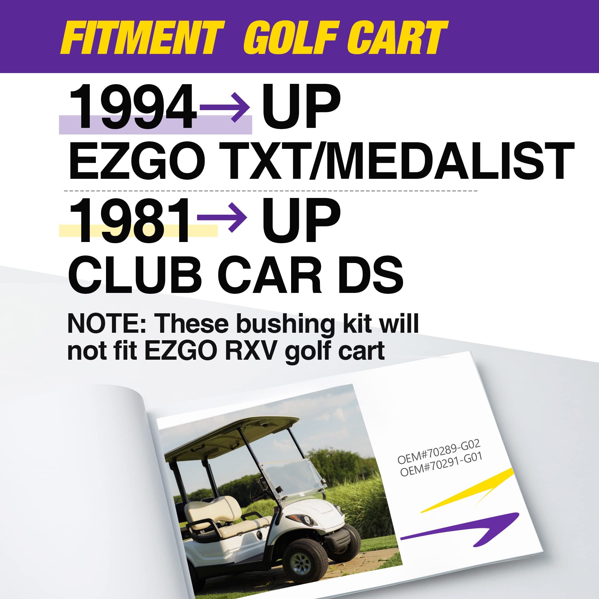 Ezgo Txt Spring Bushing Kit, Golf Cart Leaf Spring Shackles Polyurethane Bushing Sleeve For 1994-Up Ezgo Txt/Medalist And 1981-Up Club Car Ds, Replace Parts Oe 70289-G02 70291G-01 1015583 1012303