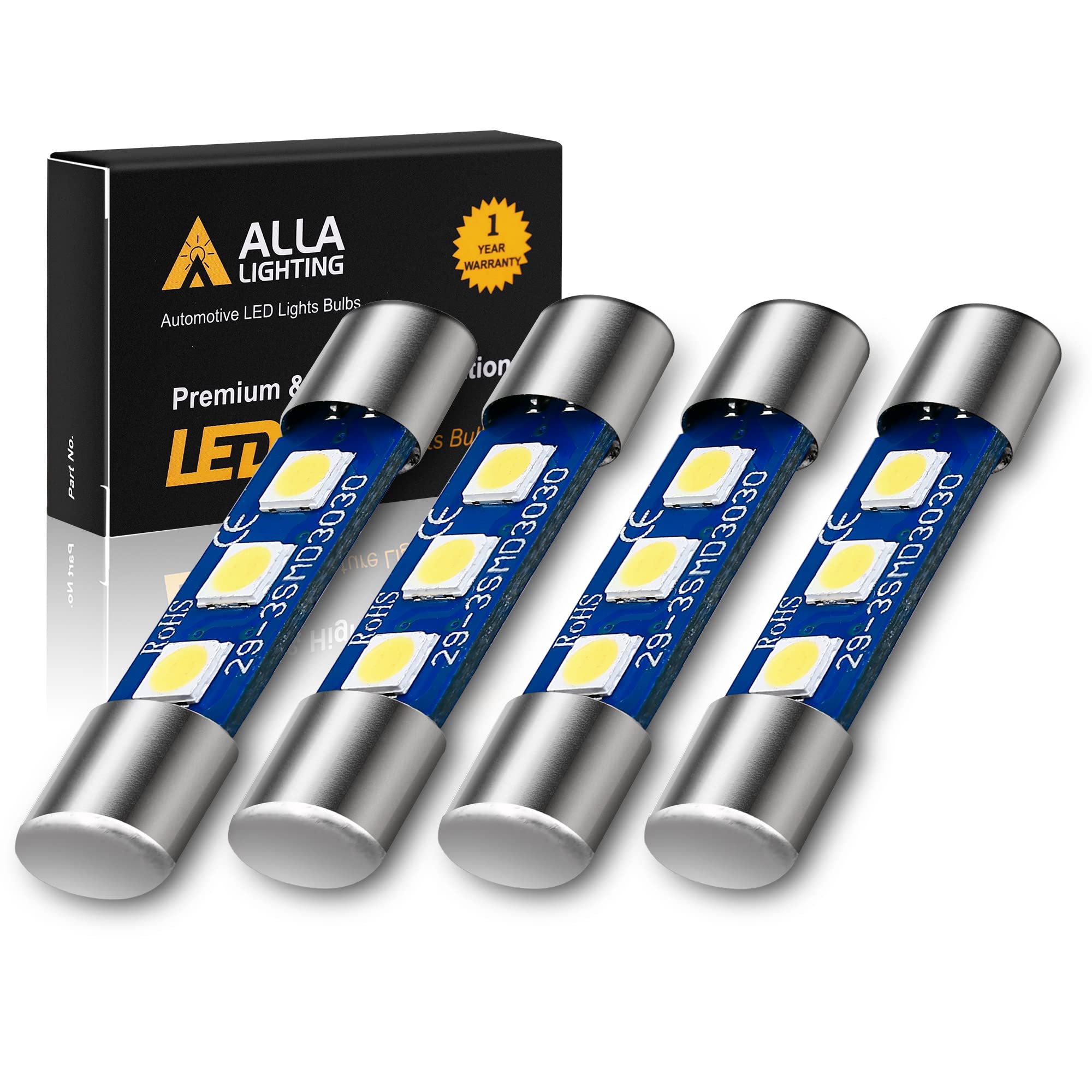 Alla Lighting 4pcs Extremely Super Bright 6000K Xenon White High Power 3030 SMD 29mm 6614 6614F 6641 6612F F30-WHP TS-14V1CP LED