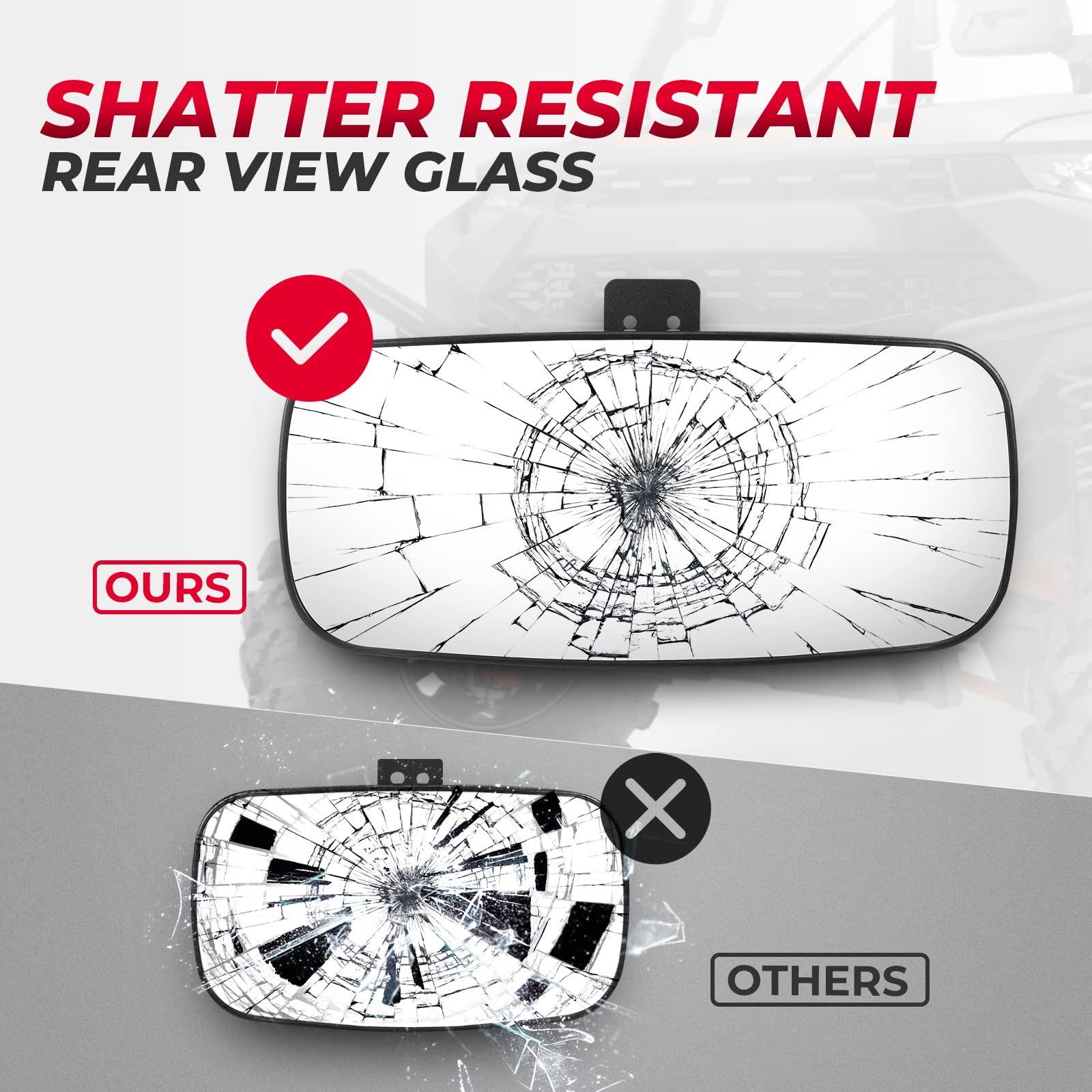 KEMIMOTO UTV Rear View Mirror Compatible with Polaris Ranger 500 570 900 XP 1000 XP/Crew 2017 2018 2019 2020 2021 2022 2023 2024