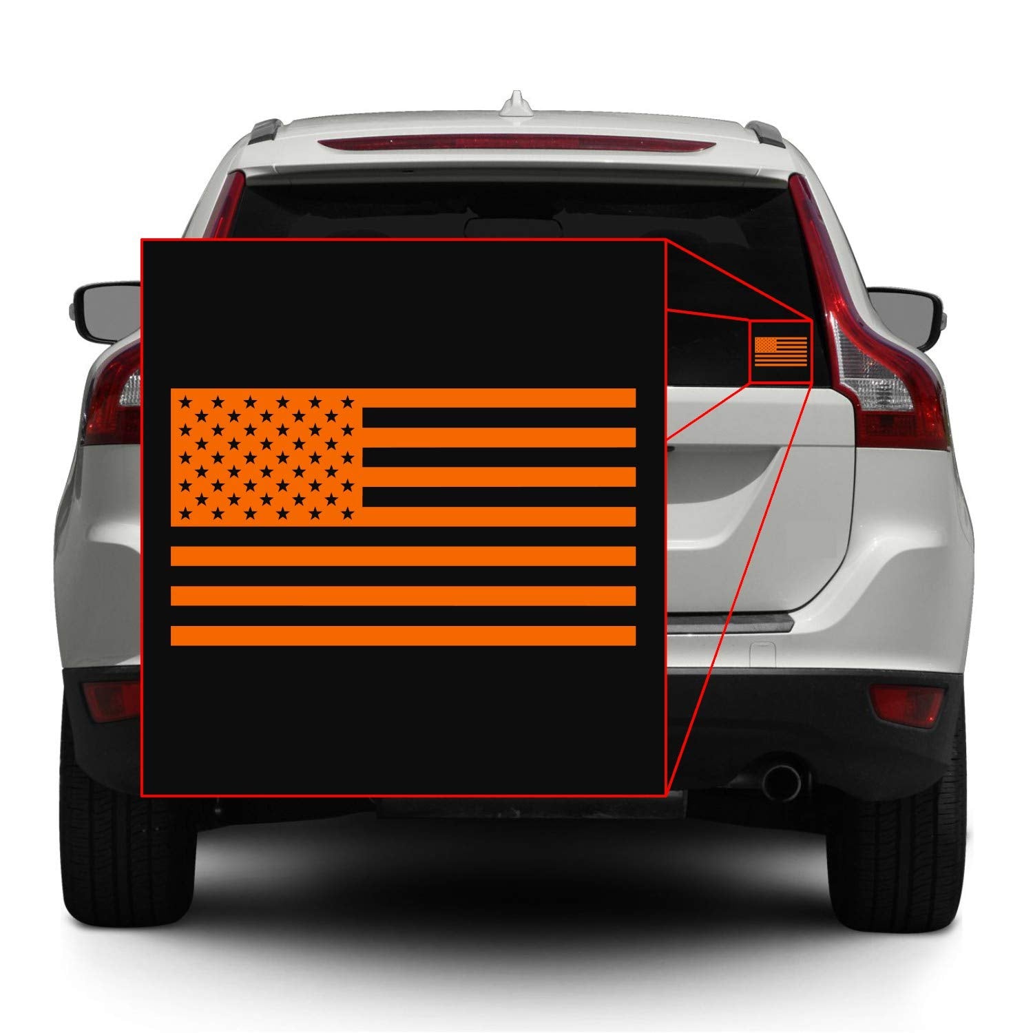 American Us Flag [Pick Color/Size] Vinyl Decal Sticker For Laptop/Car/Truck/Window/Bumper (5In X 2.8In, Matte Orange)