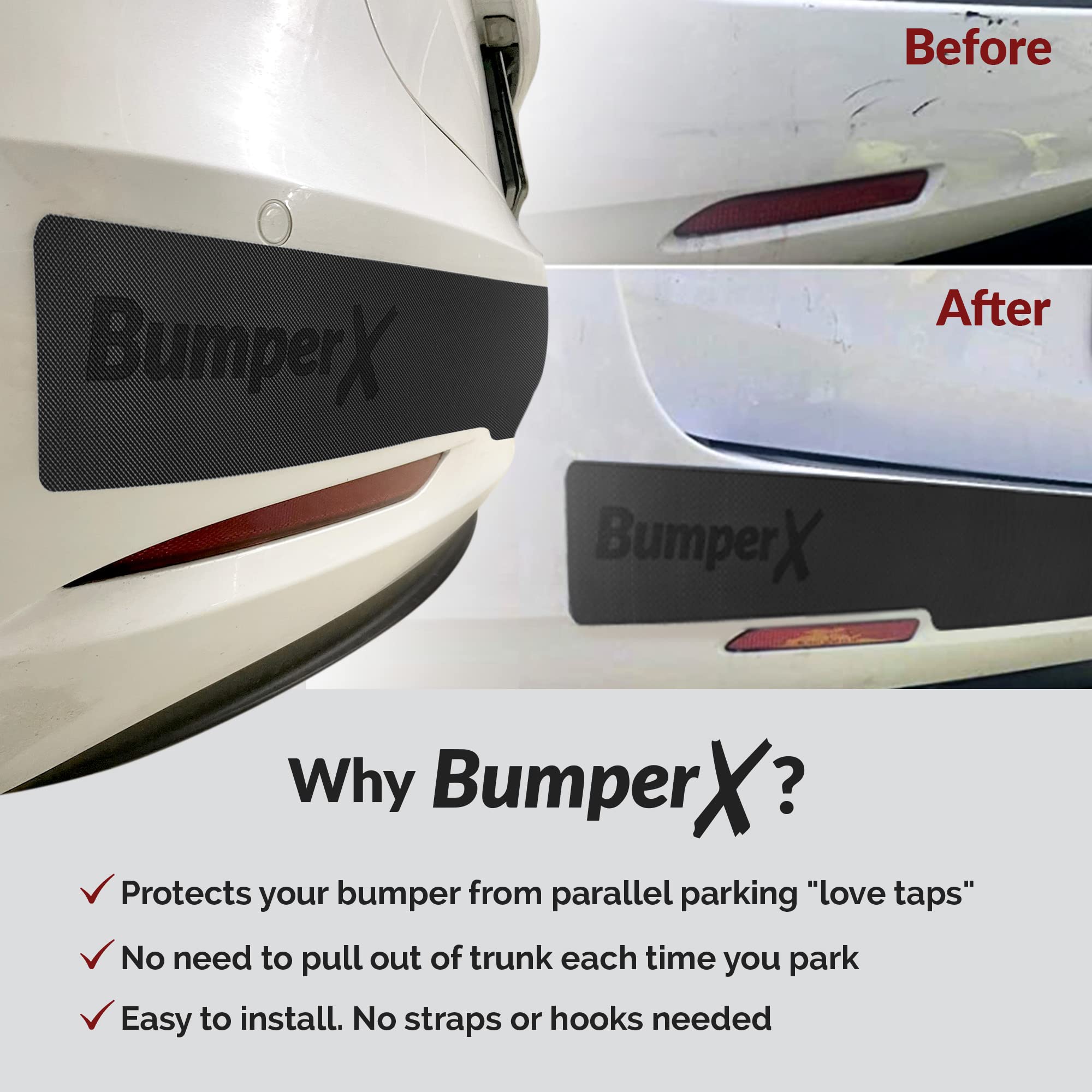 BumperX Car Rear Bumper Guard - DIY Peel & Stick Rubber Protector, 6 x 62 inches, Black, Model 888-0987