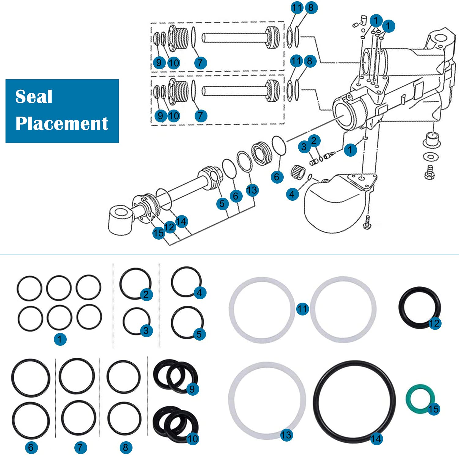 Tilt Trim Seal Kit 1997 & Up 115225Fs Fast Strike Power For Yamaha Boat Power Units 115Hp 150Hp 175Hp 200Hp (Some 225Hp 250Hp) For Showa & 63P-43800-00-4D 64E-43822 With More O-Ring