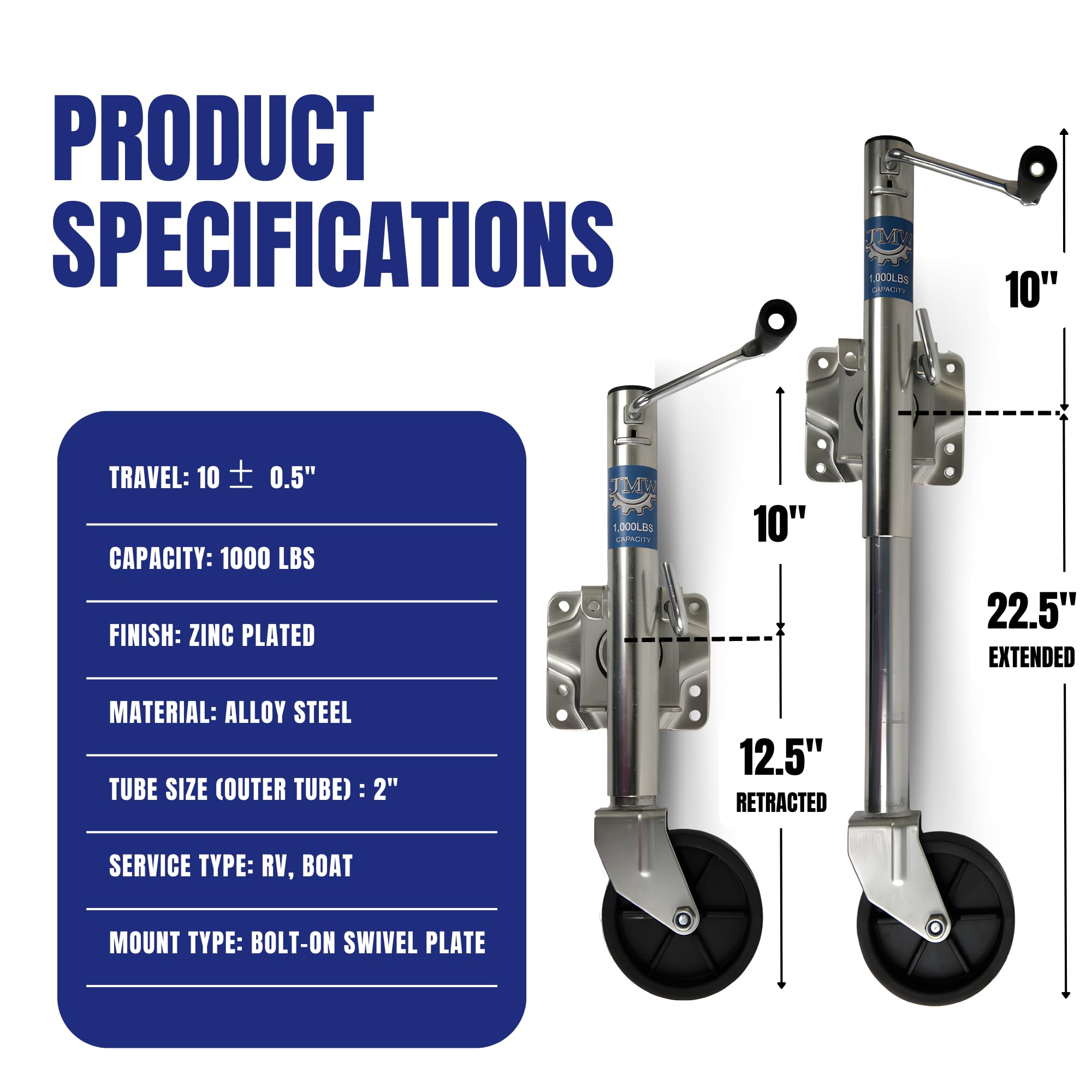 Jeremywell Jack Boat Rv Swing Away Camper Wheel Bolt On 1000 Lbs Trailer Side Swivel