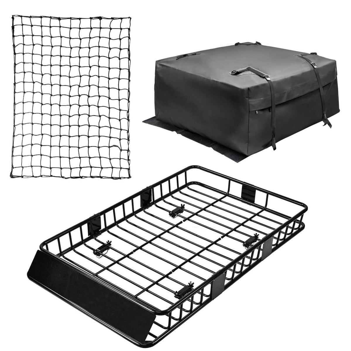 Leader Accessories Roof Rack Cargo Basket Set, Cargo Carrier Bag 15 Cubic Feet Capacity With Car Top Luggage Holder Adjustable L