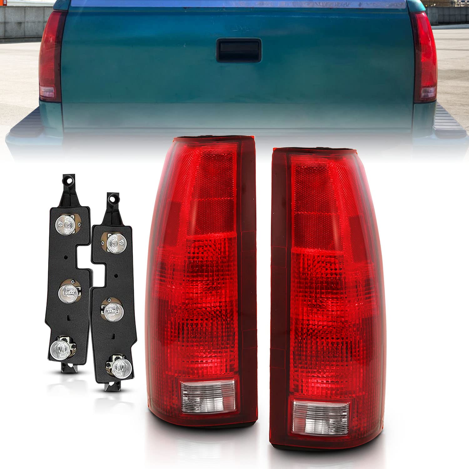 Amerilite 1988-1999 Fullsize C/K Silverado Tahoe Sierra Suburban Oe Rear Brake Lamp Replacement Halogen Pickup Truck Tail Lights
