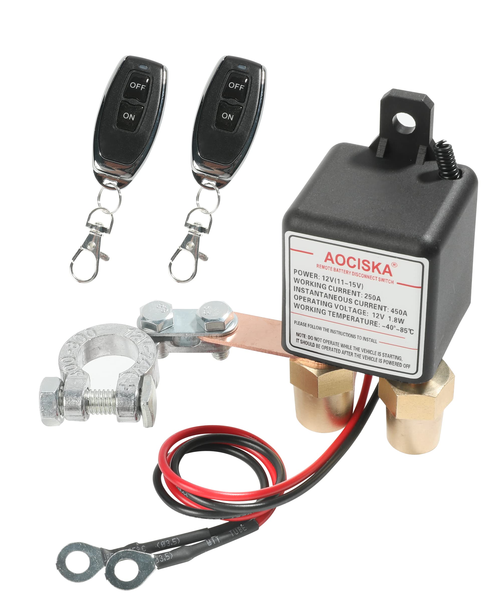 AOCISKA Remote Negative Battery Kill Switch Kit,Car Kill Switch Anti Theft DC 12V 250A Remote Control,Prevent Battery Drain,Batt