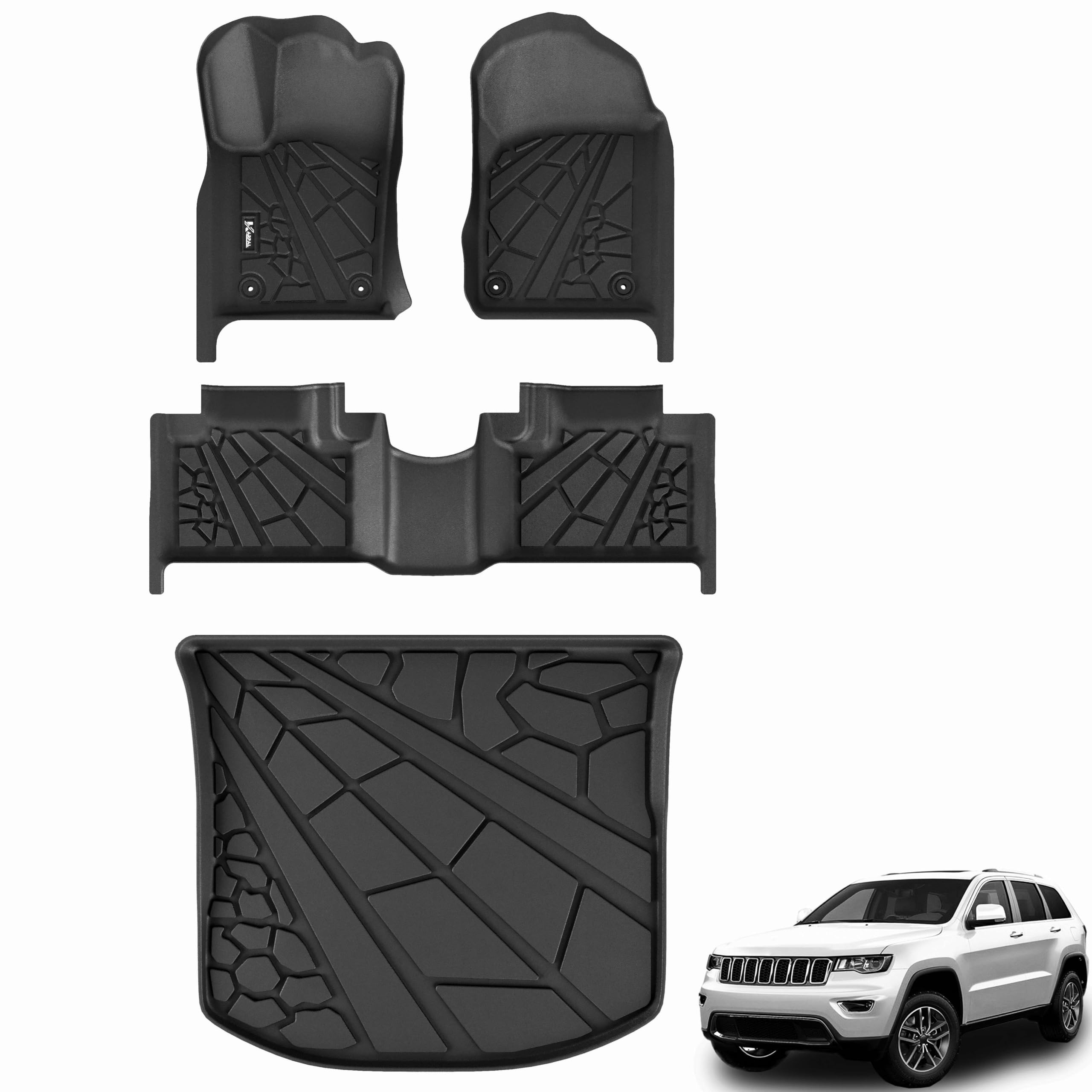 Floor Mats & Cargo Liner Fit For 2016-2021 Jeep Grand Cherokee / 2022 Jeep Grand Cherokee Wk2 (5-Seater), Tpe Rubber Floor Liner