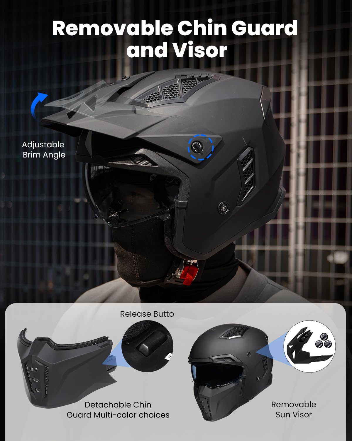 ILM Open Face Motorcycle 3/4 Half Helmet for Men and Women, Vintage Retro Helmet with Visor for Moped ATV Cruiser Scooter DOT Mo