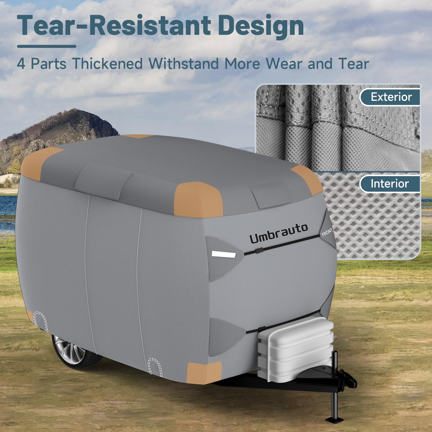Umbrauto Fiberglass Travel Trailer Cover Fits 11'-13' Trailers, 2023 Upgraded 7 Layers Top Camper Rv Cover With Windproof Strap,