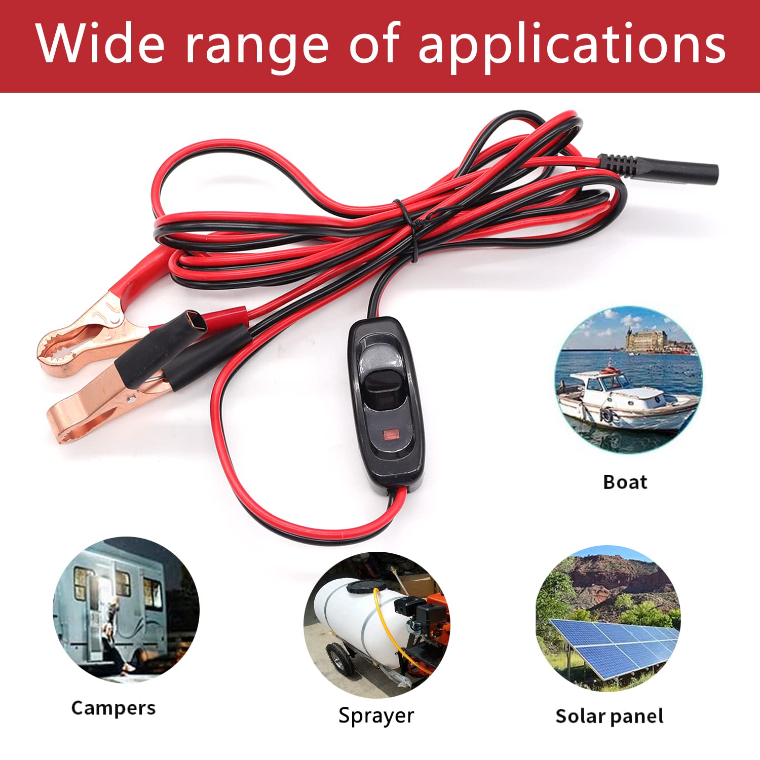 Mxuteuk 8Ft Sae 16Awg Wire Harness With On/Off Switch Gold Alligator Clips,12V Sprayer Parts Switch Wire Harness With Lamp,For Sprayers,Tractors,Atv,Utv,And Other Battery Power Supplie