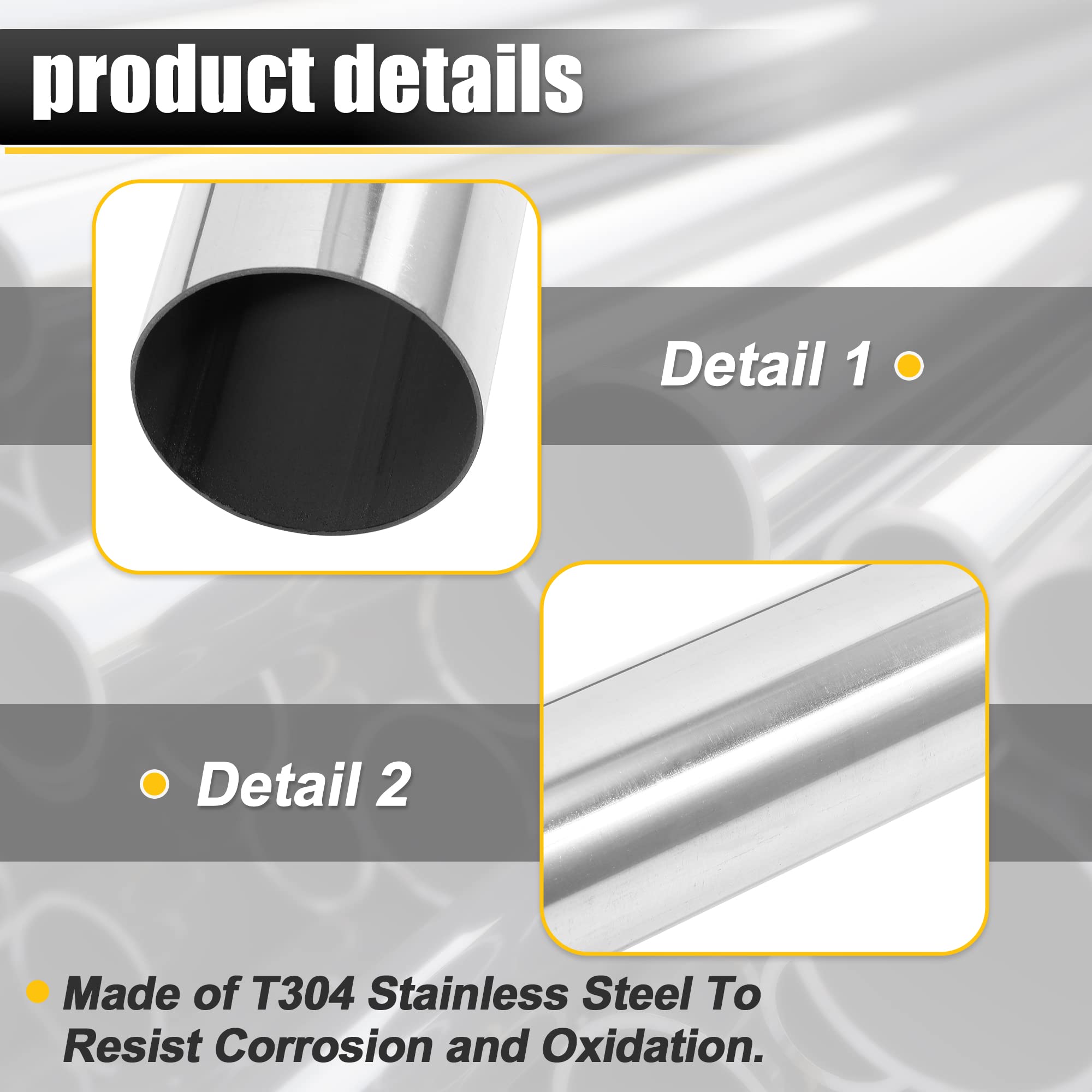 X AUTOHAUX Straight 3'' OD 40'' Length DIY Custom Mandrel Exhaust Pipe 3 Inch Tube Pipe T304 Stainless Steel Universal Fit